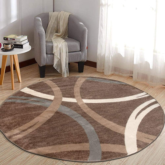 Rugshop Modern Wavy Circles Design 6' 6" (6' 6" Diameter) Brown