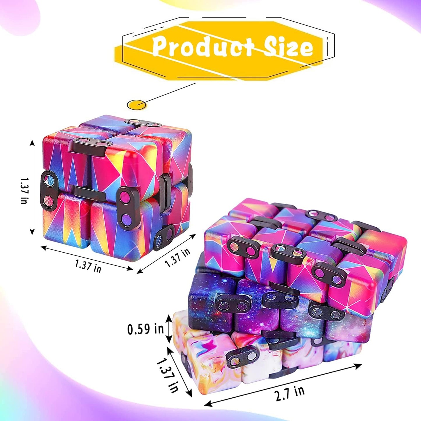 4 Packs Infinity Cube Toy Stress Relieving Game for Kids and Adults,Cute Mini Unique Gadget Anxiety Relief Kill Time Magic Puzzle Flip ADD, ADHD, Killing