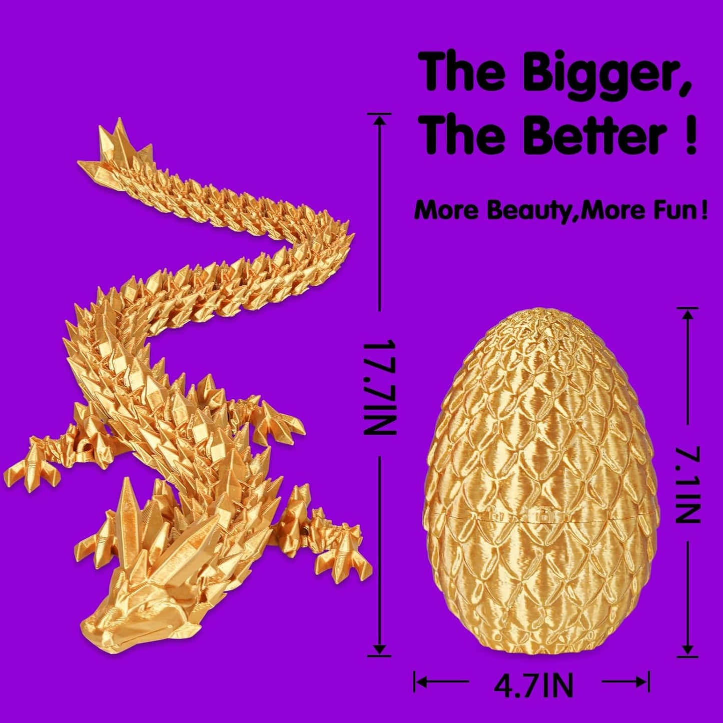 Large Dragon Eggs with Dragon Inside, 3D Printed Surprise Funny Gifts for Kids, Articulated Dragon Fidget Toys for Adults, Executive Desk Toys Office Room Décor (Gold)