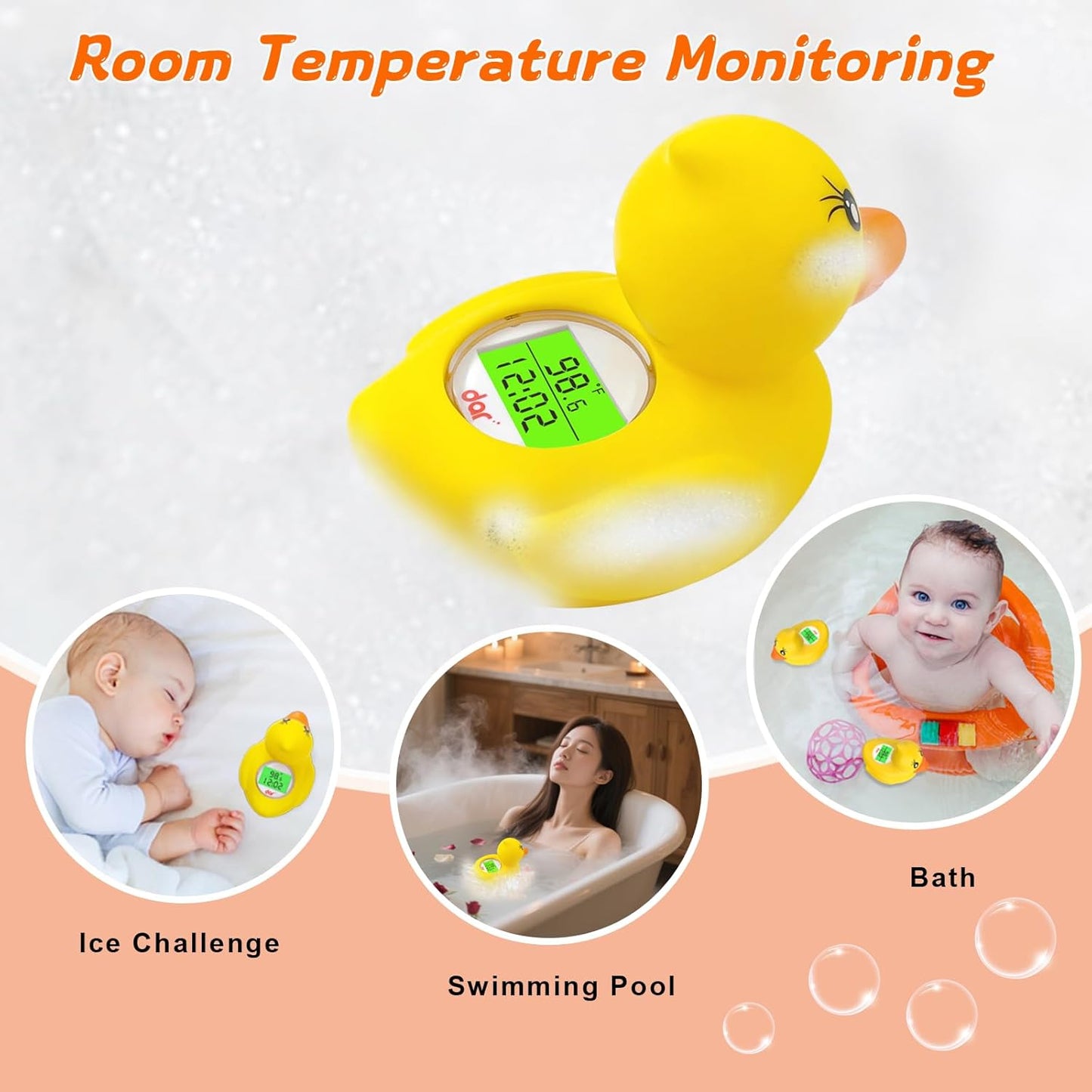 Baby Bath Thermometer with Timer and 3 Color Backlit, Digital Water Temperature Thermometer with and Temperature Warning, Safety Bath Tube Thermometers Floating Toy for Infant, Toddler