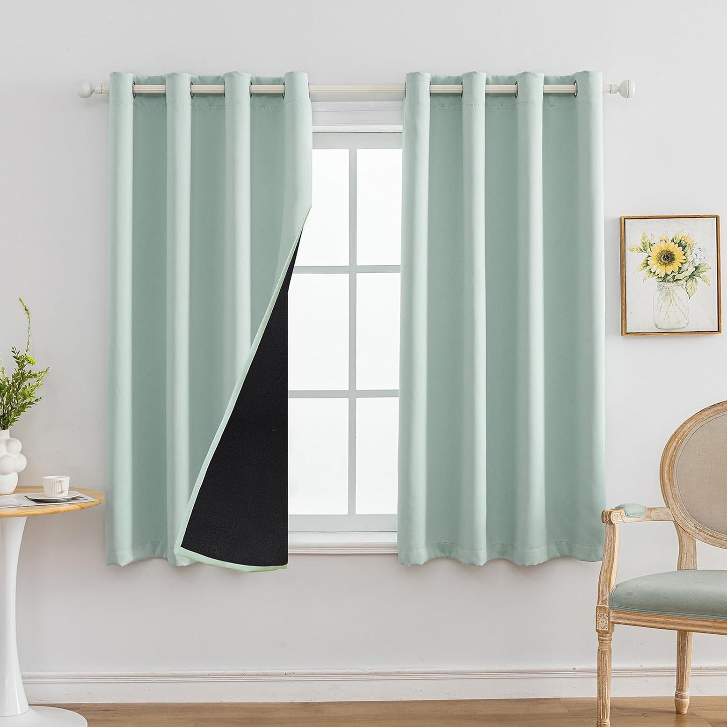 Anytime 100% Blackout Curtain Set, Thermal Insulated & Energy Efficiency Window Draperies for Guest Room, Full Shading Panels for Shift Worker and Light Sleepers（Light Blue, 2 Panels, 52W x 54L）