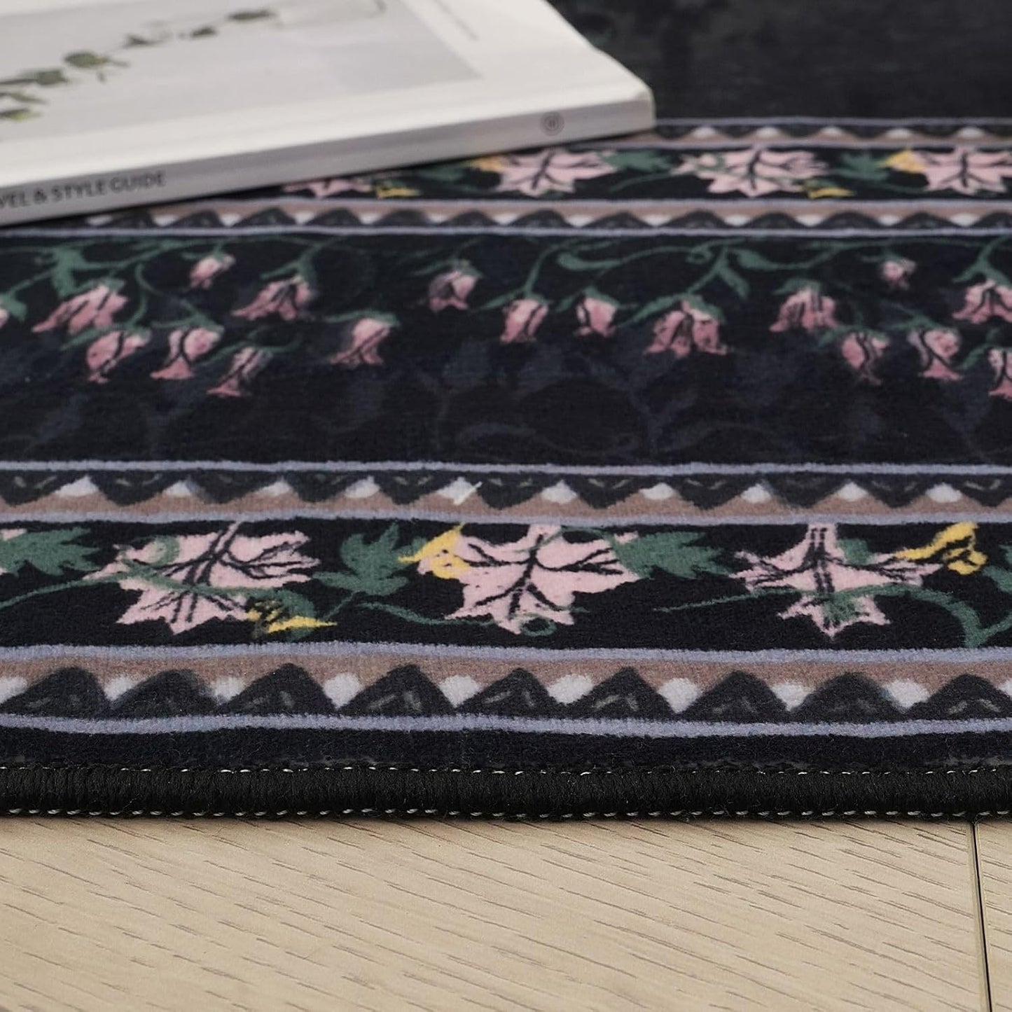 Runner Rug Impressionist-Style Vintage Kitchen Rugs Non Slip Washable Soft Carpet Runner for Kitchen Laundry Bedroom Bathroom, Black