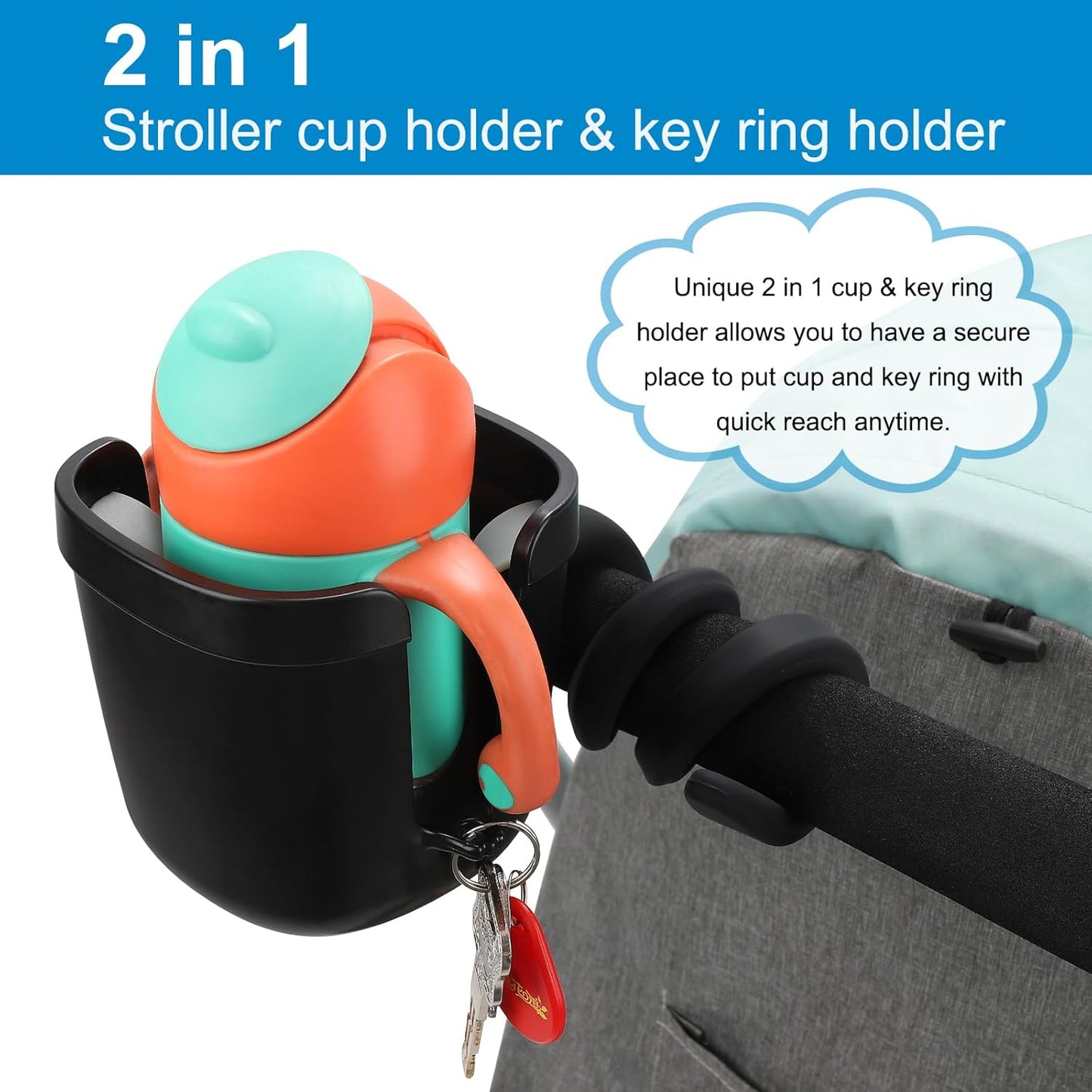 Accmor Stroller Cup Holder, Universal Cup Holder with Silicone Gooseneck Arm, Bike Cup Holder, 360° Rotatable Large Caliber Drinks Holder for Stroller, Bike, Wheelchair, Walker
