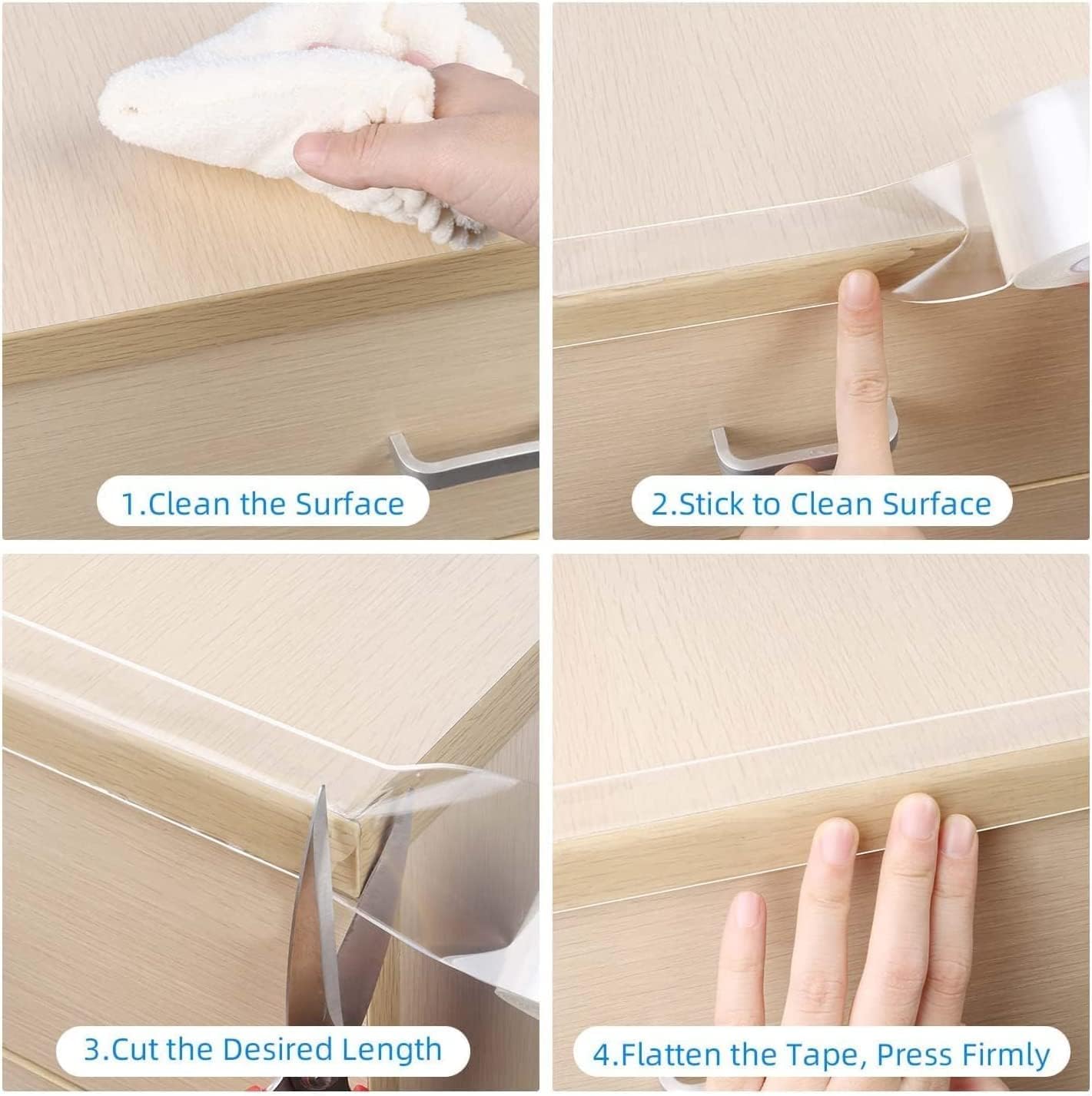 2Pack Clear Edge Protector Strip,1.18in x 16.4FT(32.8FT Total),Sharp Edge Wrap Cover Tape,Self Adhesive Protective Bumper Guards for Cabinet Door Desk Table Furniture,Kitchen Countertop,Waterproof