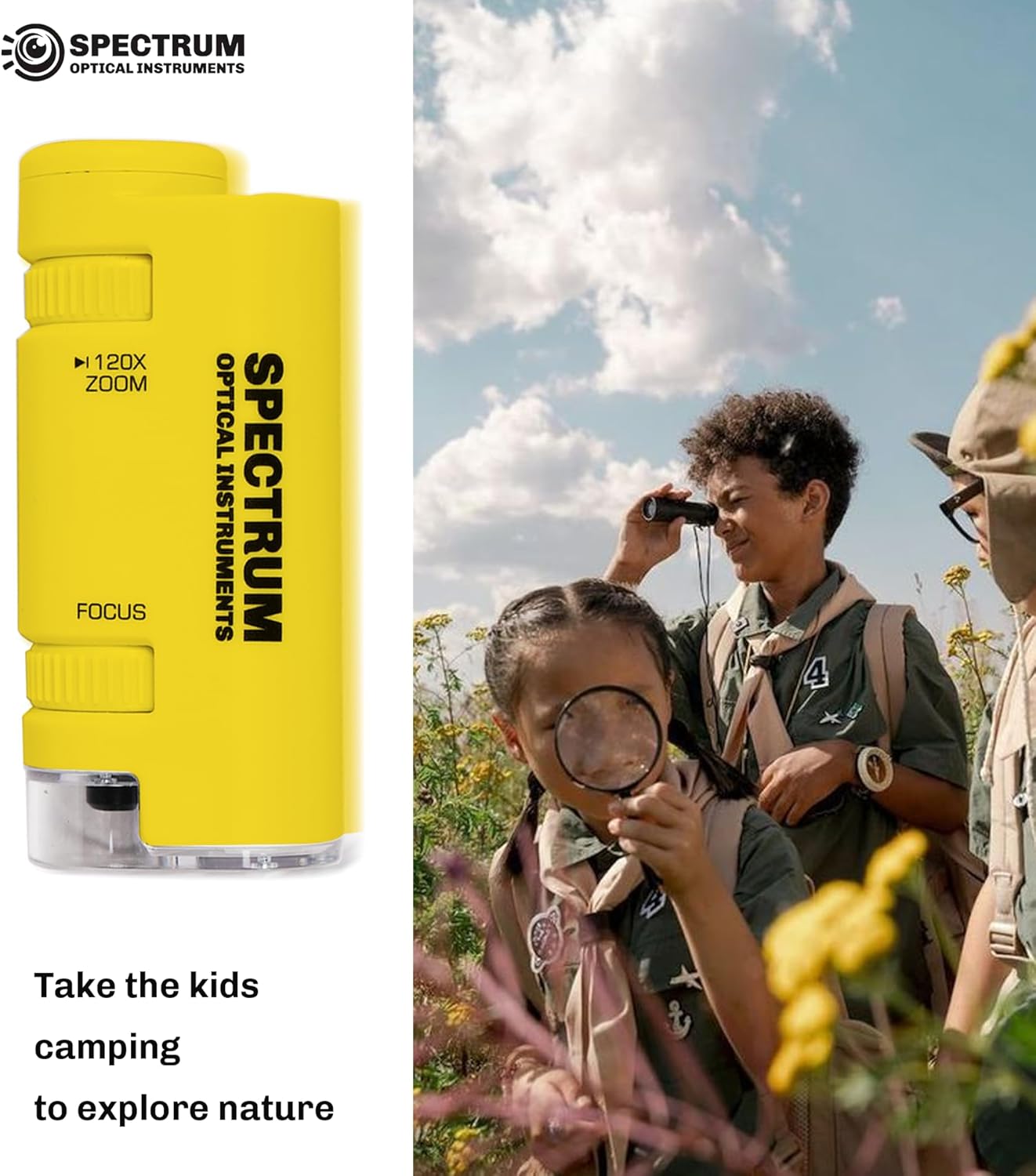 EasyMicro LED Lighted Pocket Microscope 60-120X Magnification Yellow Color