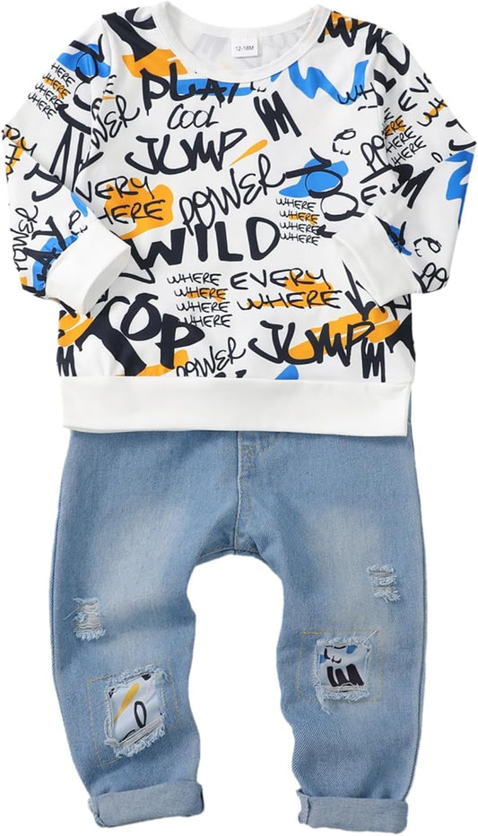 Toddler Baby Boy Outfits Fall Winter Clothes Color Block Long Sleeve Sweatshirt Tops + Jogger Pants Set 2PCS