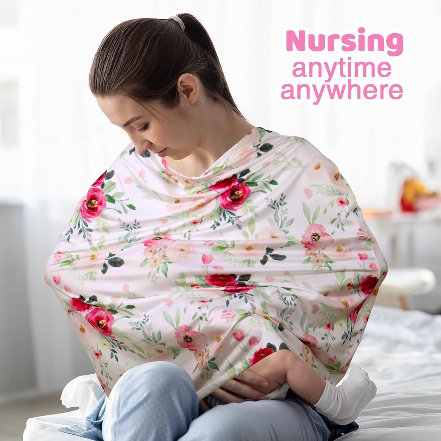 Rquite All-in-1 Car Seat Cover Baby, Carseat Covers for Girl Boy, Stretchy Soft Infant Car Seat Cover, Multi-use Baby Carrier Cover, Car Seat Canopy, Stroller Sun Shade, Nursing Breastfeeding Cover