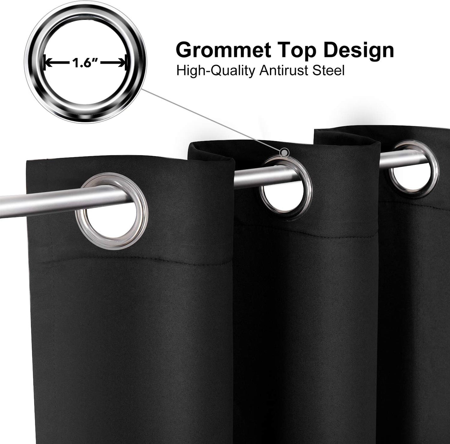 ChrisDowa Grommet Blackout Curtains for Bedroom and Living Room - 2 Panels Set Thermal Insulated Room Darkening Curtains (Black, 52 x 84 Inch)