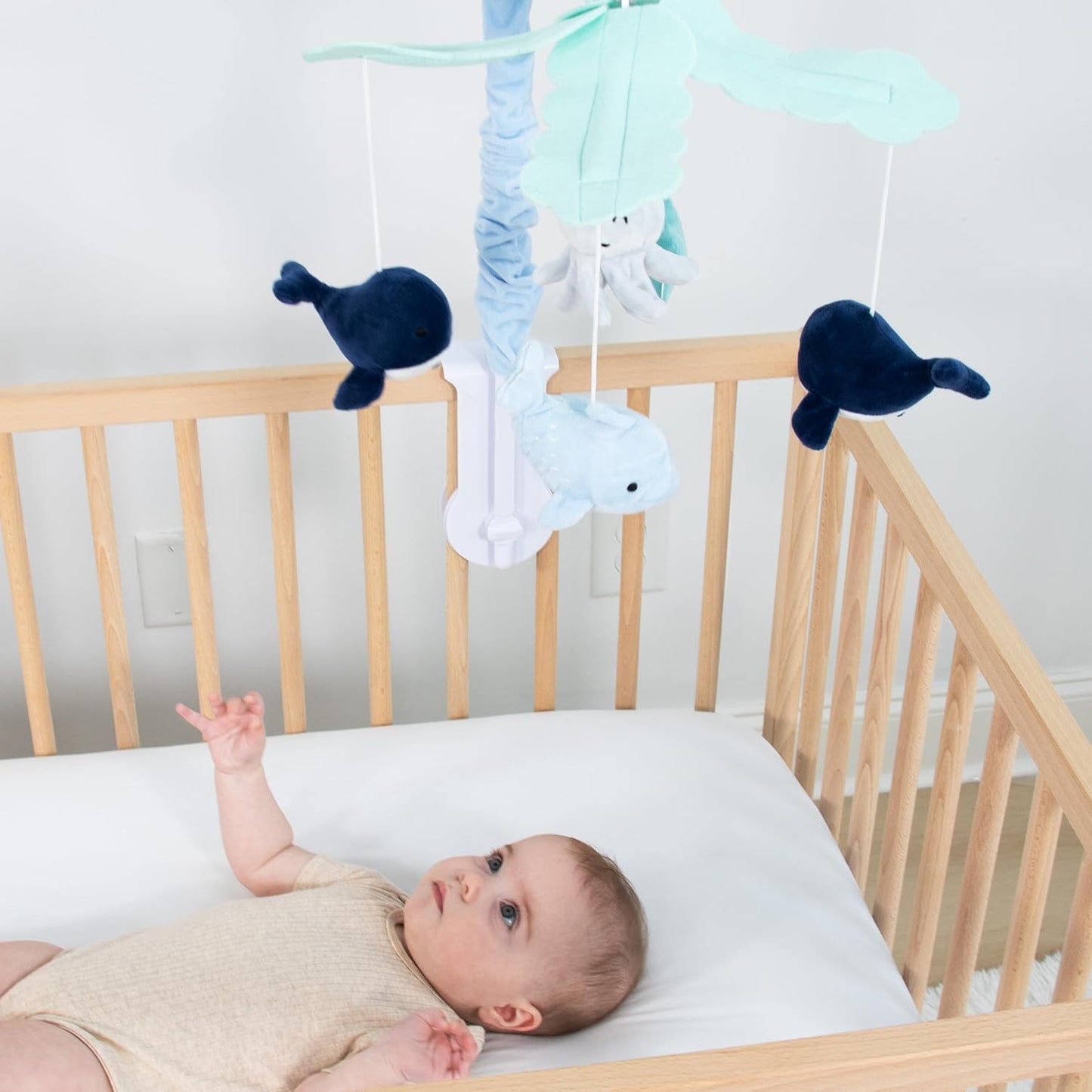 The Peanutshell Crib Mobile for Boys or Girls - Light and Dark Blue Musical Baby Crib Mobile with 12 Lullabies, Ocean Baby Nautical Nursery Decor
