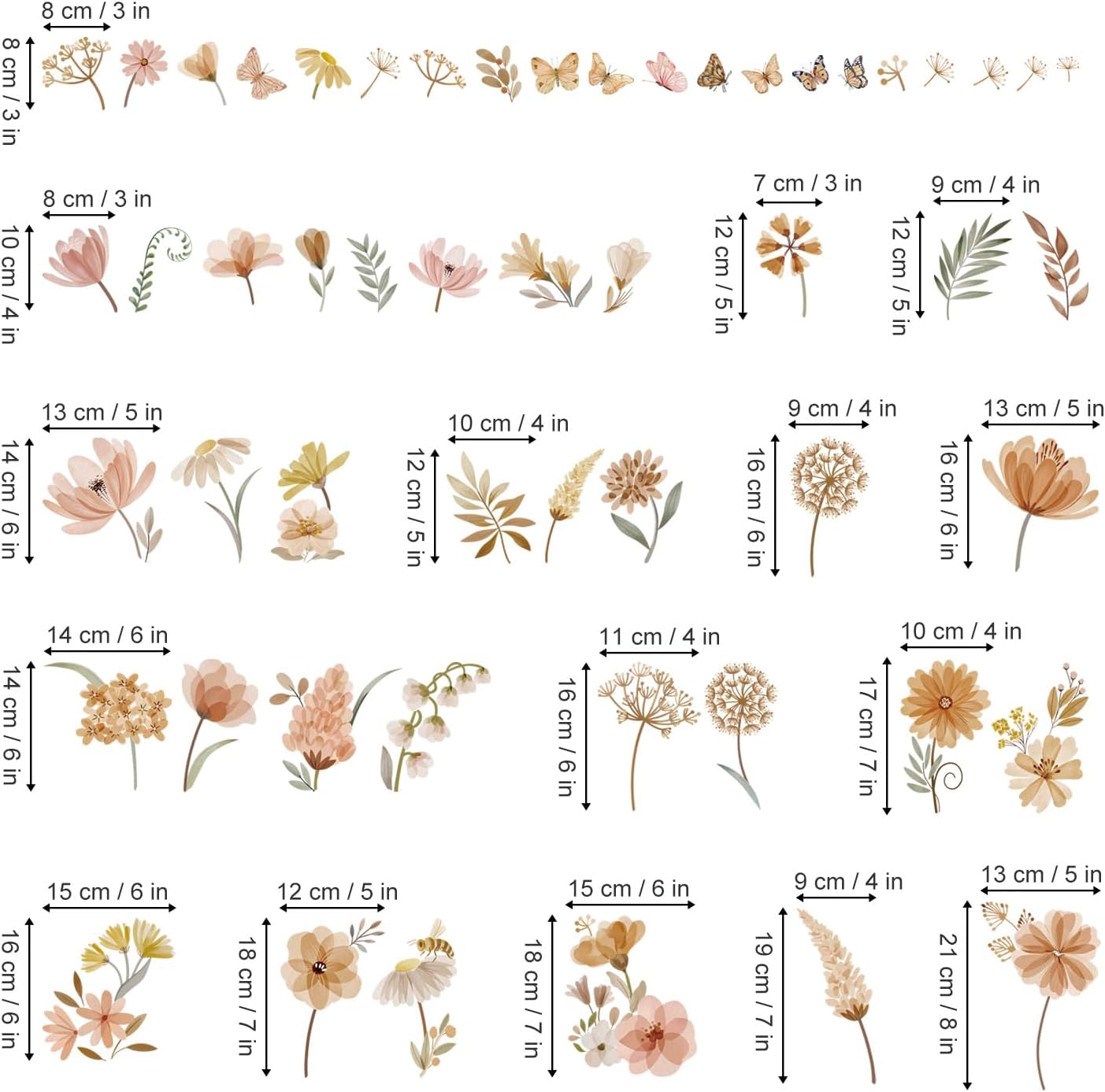 decalmile Boho Flower Wall Decals Wildflower Dandelion Grass Wall Stickers Girls Bedroom Living Room Kitchen Wall Decor