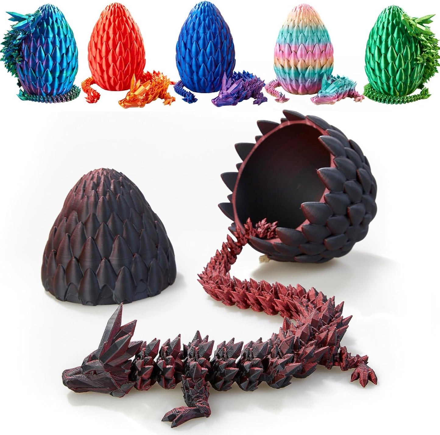 Dragon Egg,15in Crystal Dragon,Surprise Egg,Articulated Dragon,3D Printed Gift Toy,Fidget Toys for Autism/ADHD, Executive Desk Toys,Home Office Decor (Dark Red)