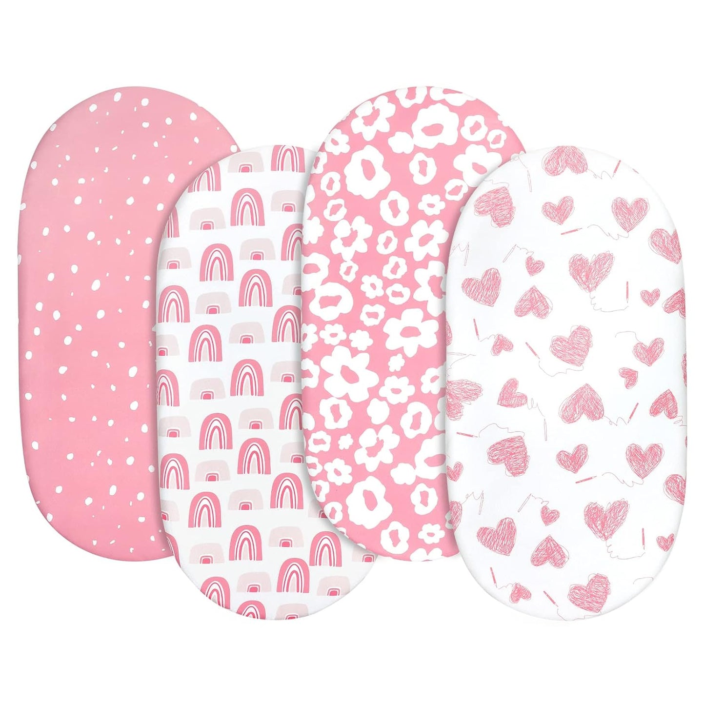 Gllquen Baby Bassinet Sheets 4 Pack, Breathable Cozy Fitted Mattress Sheet, Elastic Travel Crib Fashionable Floral Pattern, Standard Cradle Safe Sheets for Baby Boys Girls 32"x16"(Love)