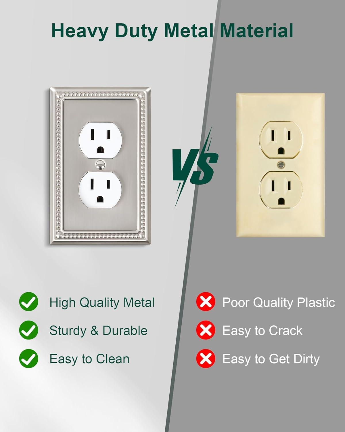 2-Pack Single Toggle Light Switch Cover Plate, Pearls Decorative Switch Plate Covers, Brushed Nickel 1 Gang Metal Wall Plate