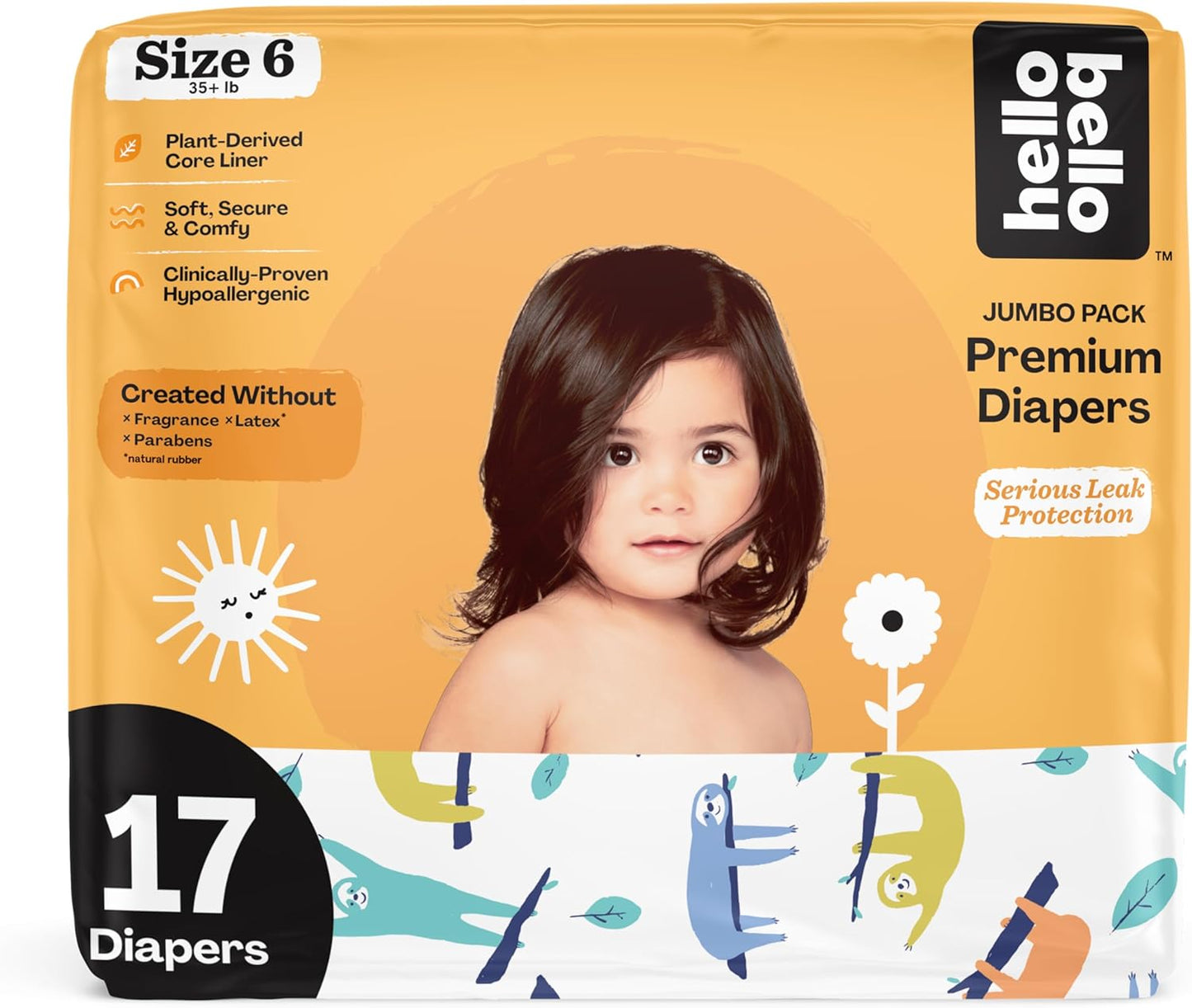 Hello Bello Premium Baby Diapers Size 6, 17 Count of Disposable, Extra-Absorbent, Hypoallergenic Baby Diapers with Snug and Comfort Fit, Sleepy Sloth