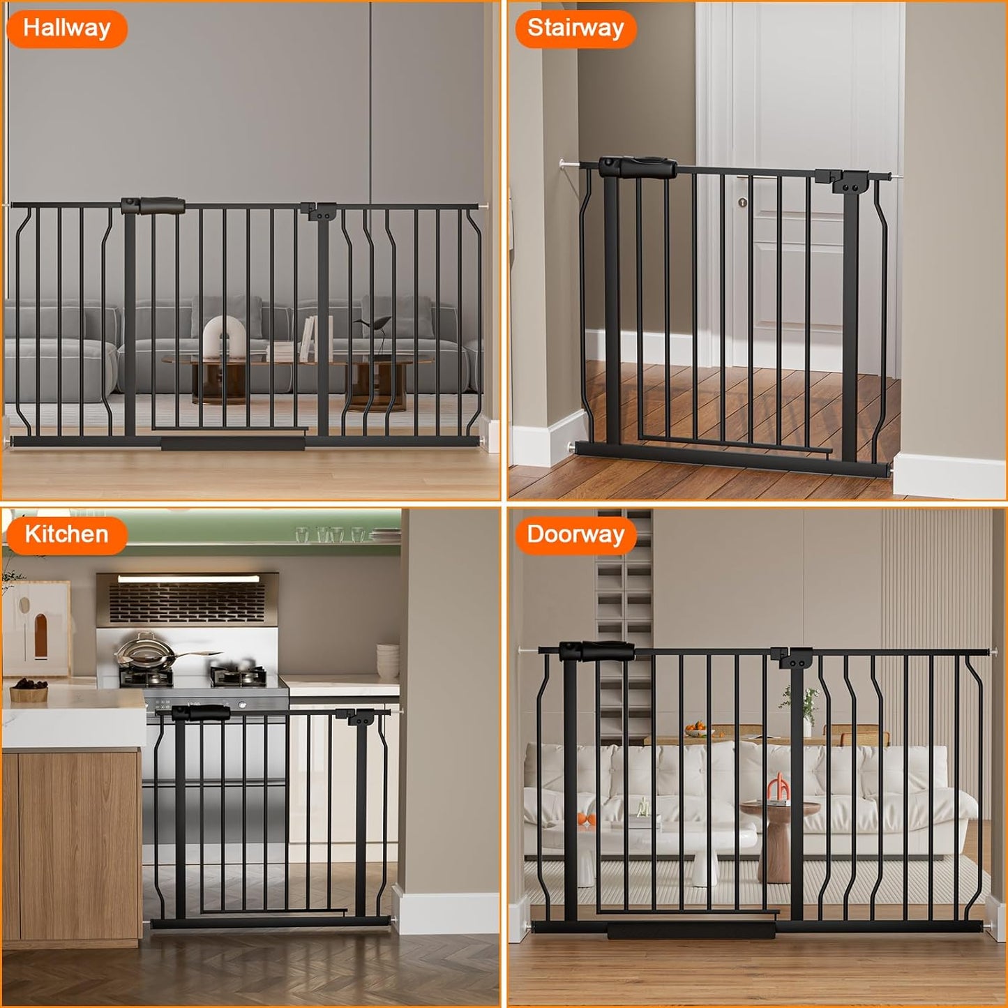 HOOEN Wide Baby Gates for Doorway Stairs 30" Tall 38.5-43.5 Inch Wide Indoor Child Gate for Kid or Pet Dogs Walk Through Pressure Mounted Baby Dog Gate
