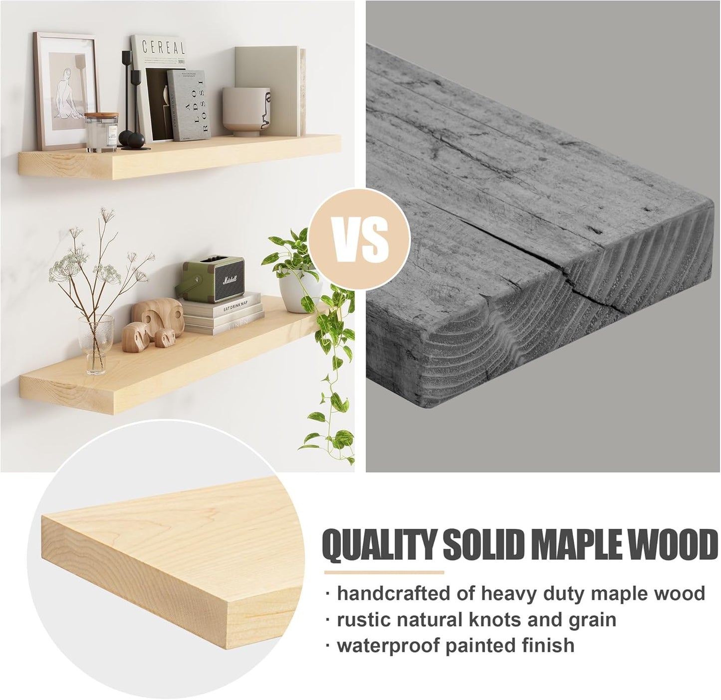 Floating Shelves for Wall, USA-Sourced Maple Wood 55 Inch Long Wall Shelves, Natural Wooden Mounted Picture Ledge Shelf, Nursery Book Storage Shelf Kids Bookshelf, Display Shelf for Bathroom