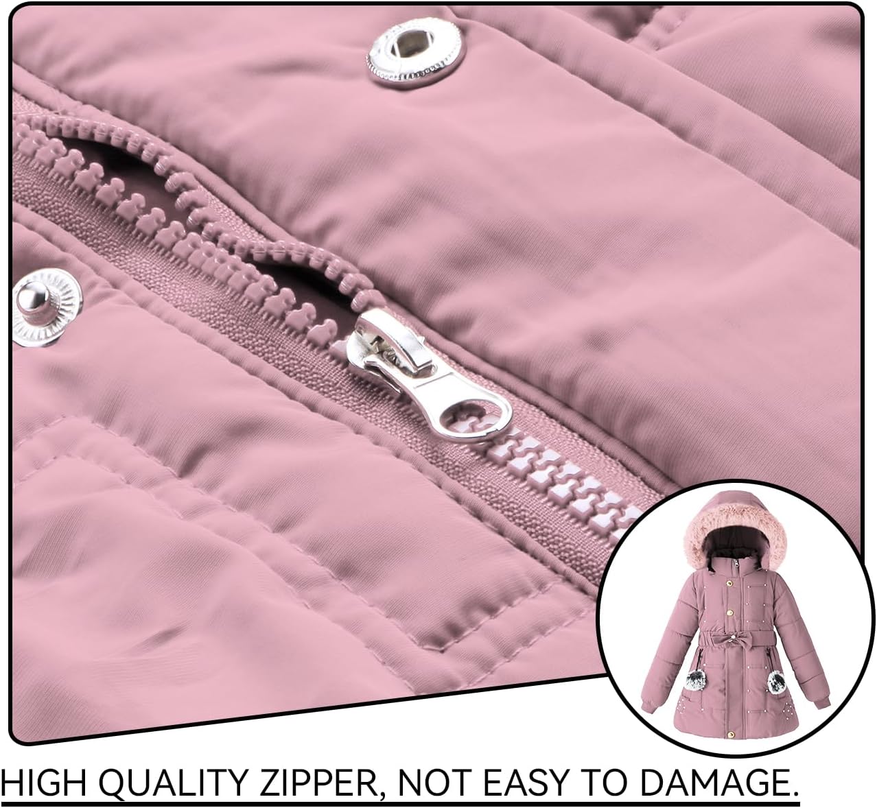 Girls Winter Dress Coats Faux Fur Hooded Fleece Jackets Waterproof Parka Outwear