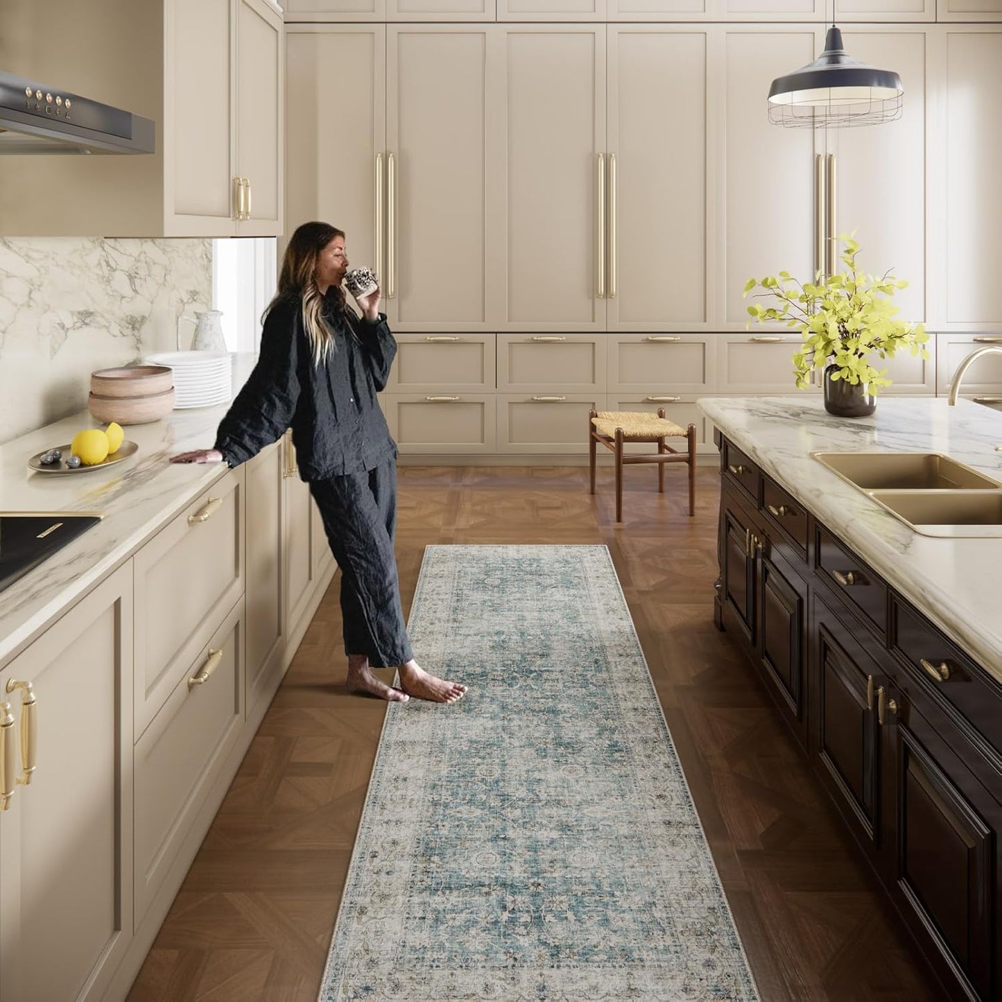 Washable Kitchen Rug Runners for Hallways: 2'x10' Bedroom Rug with Non Slip Backing Low-Pile Soft Indoor Floor Carpet Runner for Indoor Entryway Hallways Kitchen Laundry Room Farmhouse