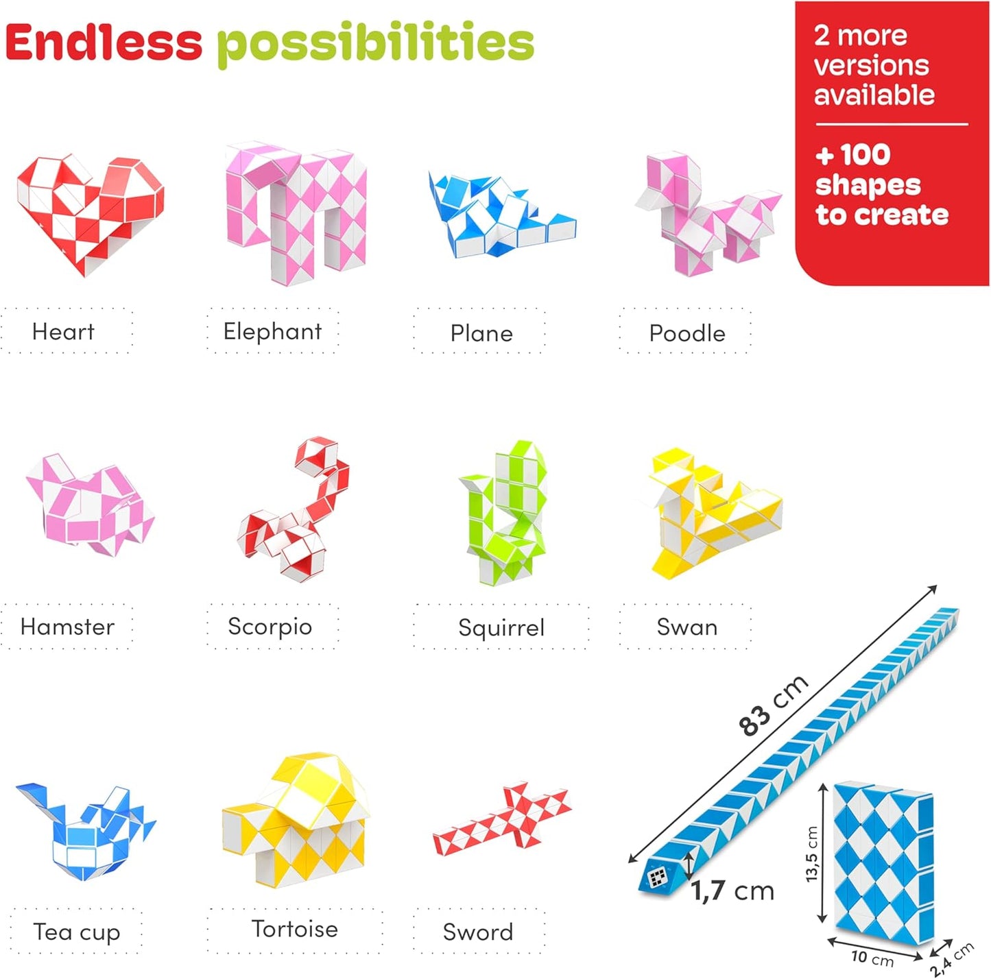 CUBIDI® Magic Snake Cube | Fidget Snake Toy for Kids | Travel Toys for Kids Ages 4-8 | Great Gift for Boys and Girls Birthday, Christmas, Stocking Stuffers - 48 Blocks | 0.9 inch x 0.7 inch | Blue