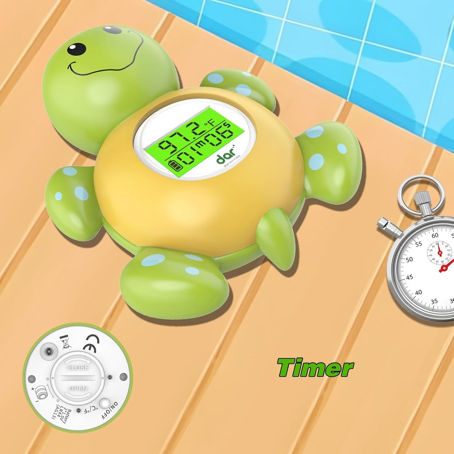 Baby Bath Thermometer with Timer, Safety Digital Water Temperature Thermometer with 3 Color Backlit and Temperature Warning, Bath Tube Floating Toy for Infant, Toddler