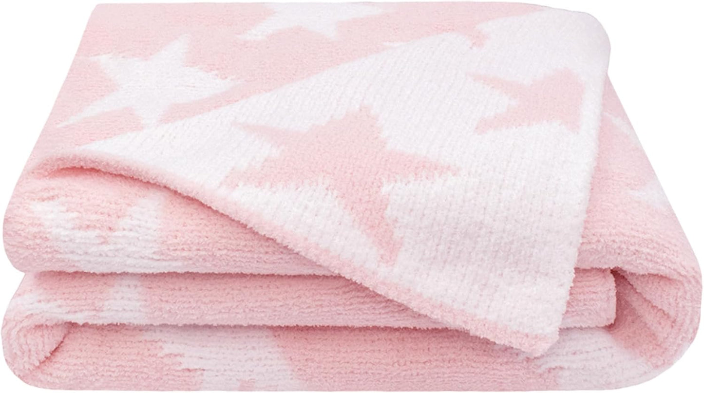 Living Textiles Pink Star Chenille Soft Baby Blanket Reversible Premium Cozy Fabric for Best Comfort - for Infant,Toddler,Newborn,Nursery,Boy,Unisex,Throw,Crib,Stroller,Gift, Pink Star 40x30