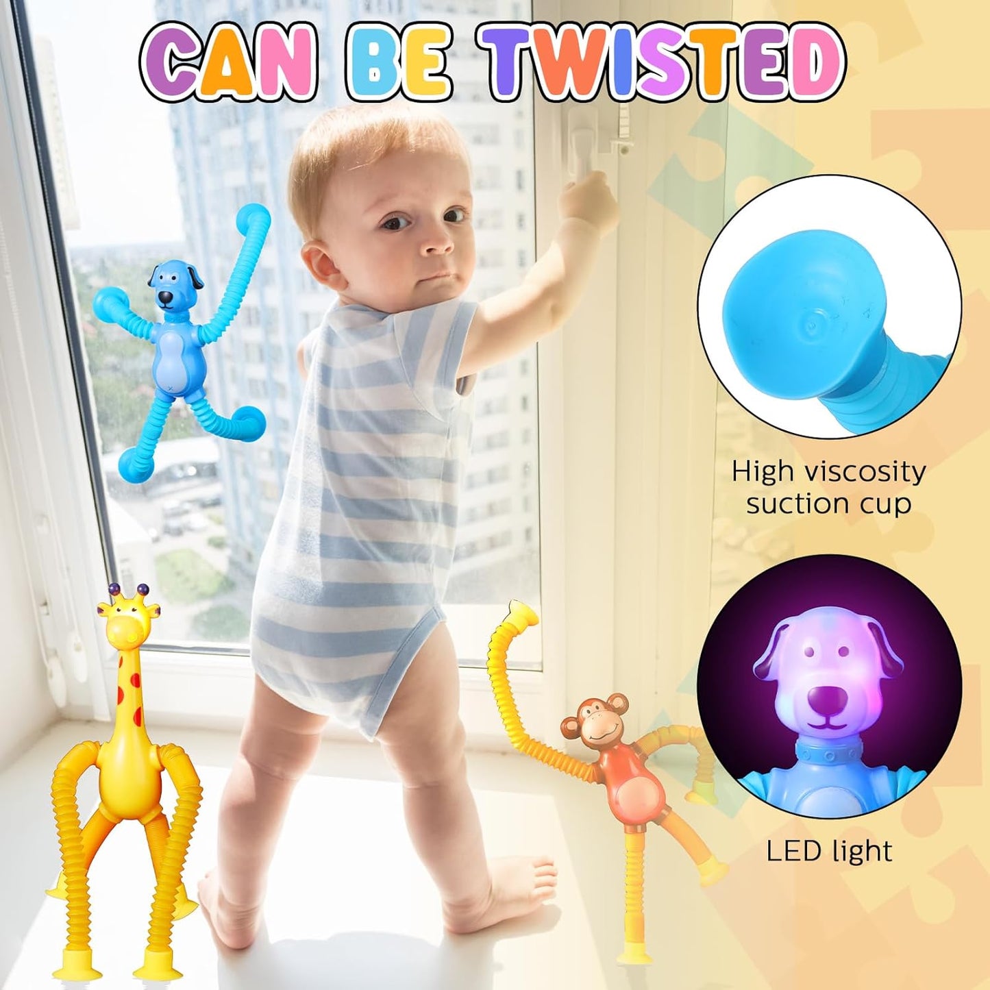 12 Pack Telescopic Suction Cup Toys, Monkey Dog and Giraffe Sensory Toys Fidget Toys Fun Stocking Stuffers for Teens (Luminous)