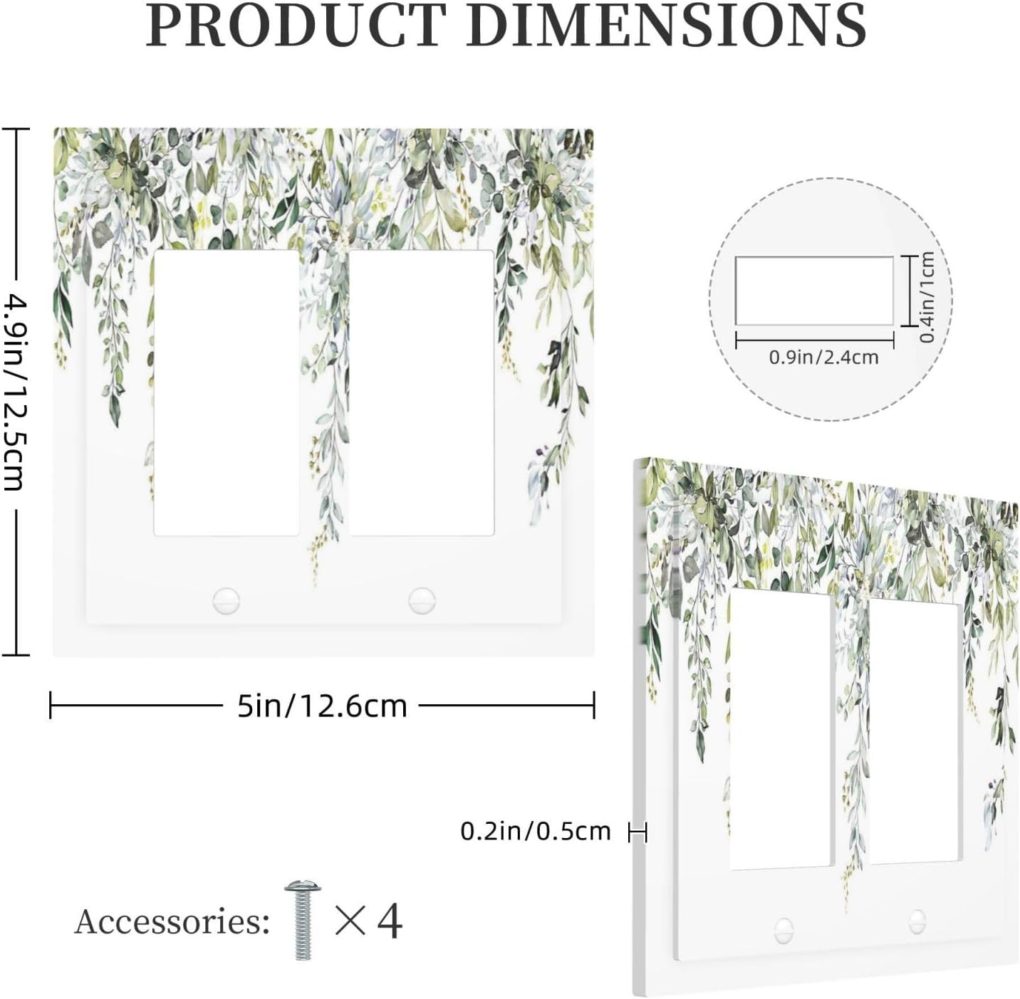 Decorative Outlet Covers Boho Farmhouse Flower Leaf Sage Green 2 Gang Double GFCI Rocker Electrical Wall Panels Light Switch Cover Plate for Bedroom Cabin Decor