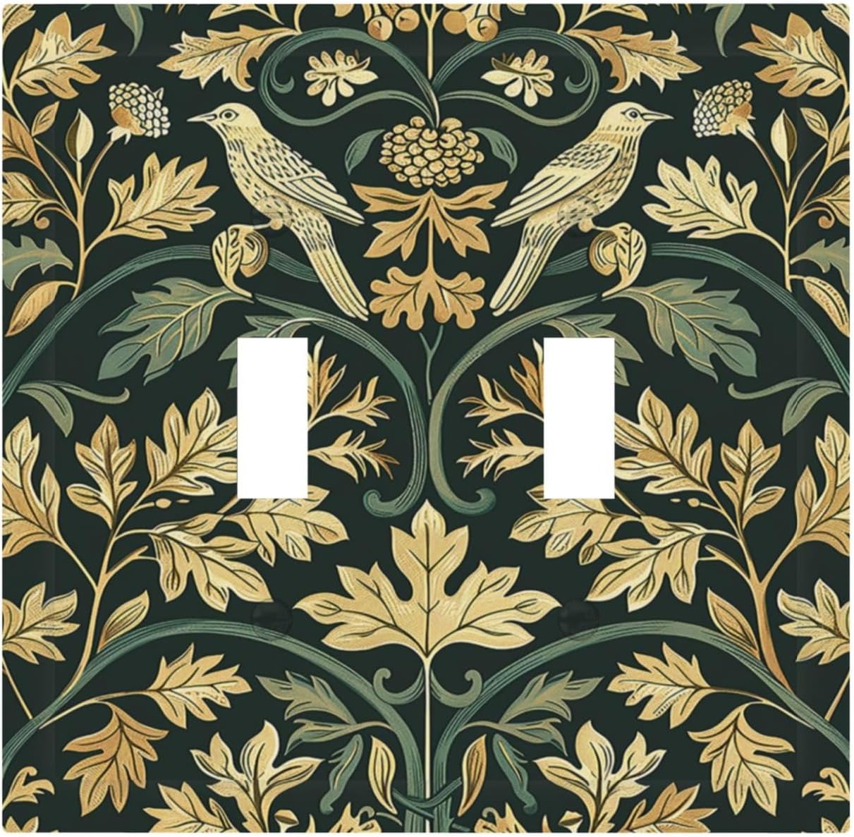 Decorative Switch Plates William Morris Vintage Botanical Birds Golden Green Leaves 2 Gang Double Toggle Outlet Light Switch Cover Wall Plate Electrical Faceplate for Bedroom Home Decor