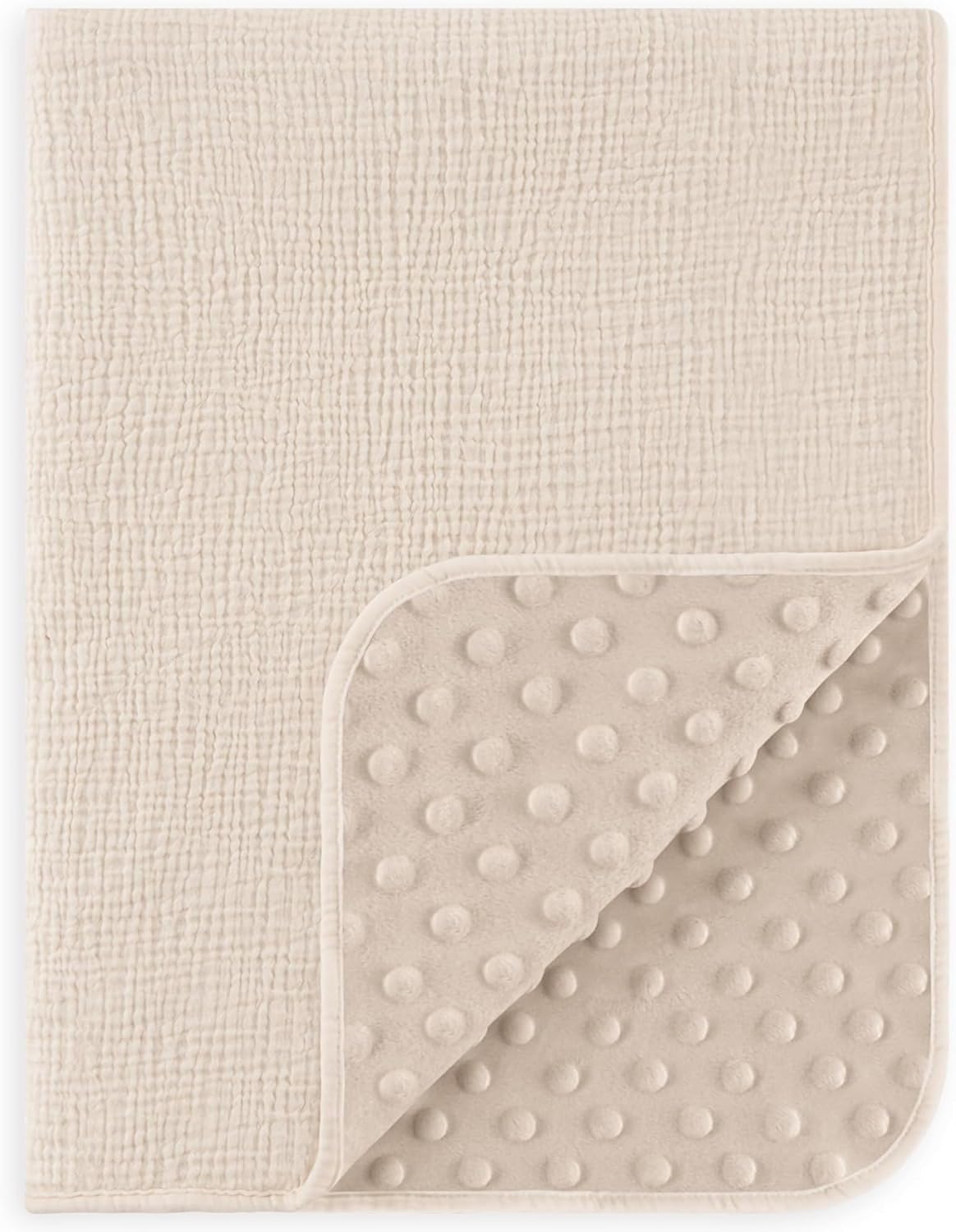 Susurration Baby Blanket for Unisex Boys Girls, Soft Nursery Minky Blanket with Muslin Cotton Front and Dotted Fleece Back, Receiving Blanket for Baby Newborn Infant, 30x40inch (Cream)