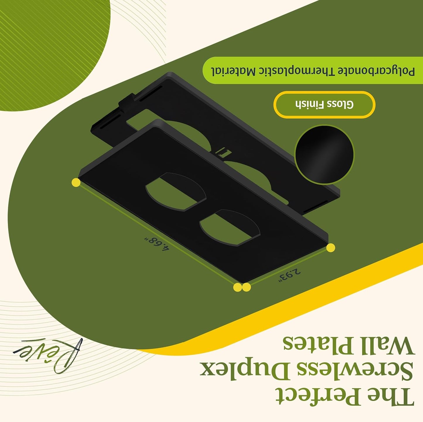 TG SP-S1-BK Duplex Outlet Receptacle Cover, Screwless Wall Plate, Standard Size, 1-Gang 4.68" x 2.93", Unbreakable Polycarbonate Thermoplastic, UL Listed, SP-S1-BK-10PCS, Black, 10 Pack