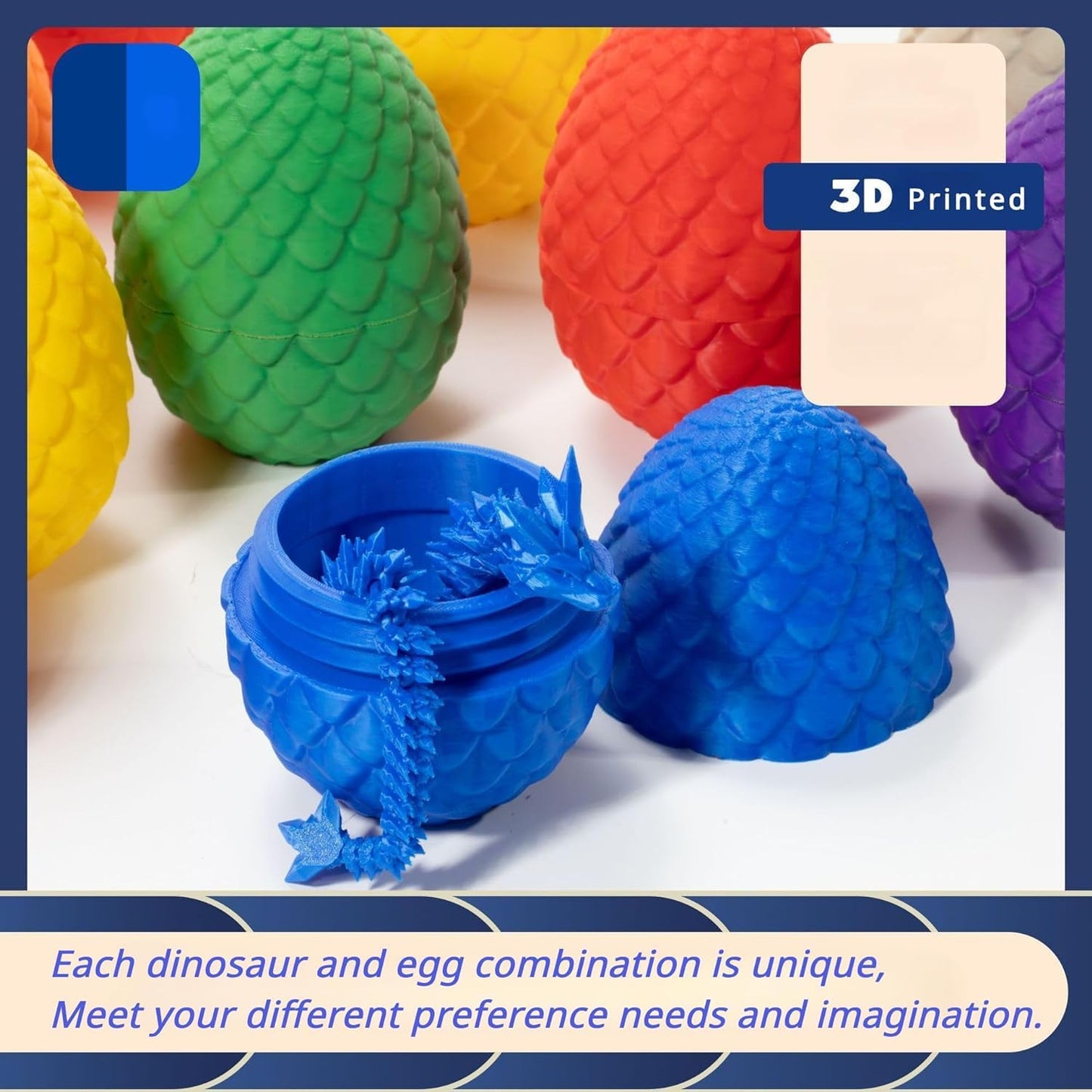 3D Printed Dragon in Egg, Full Articulated Dragon Crystal Dragon with Dragon Egg， Home Office Decor Executive Desk Toys, Adults Fidget Toys for Autism ADHD，3D Printed Gift