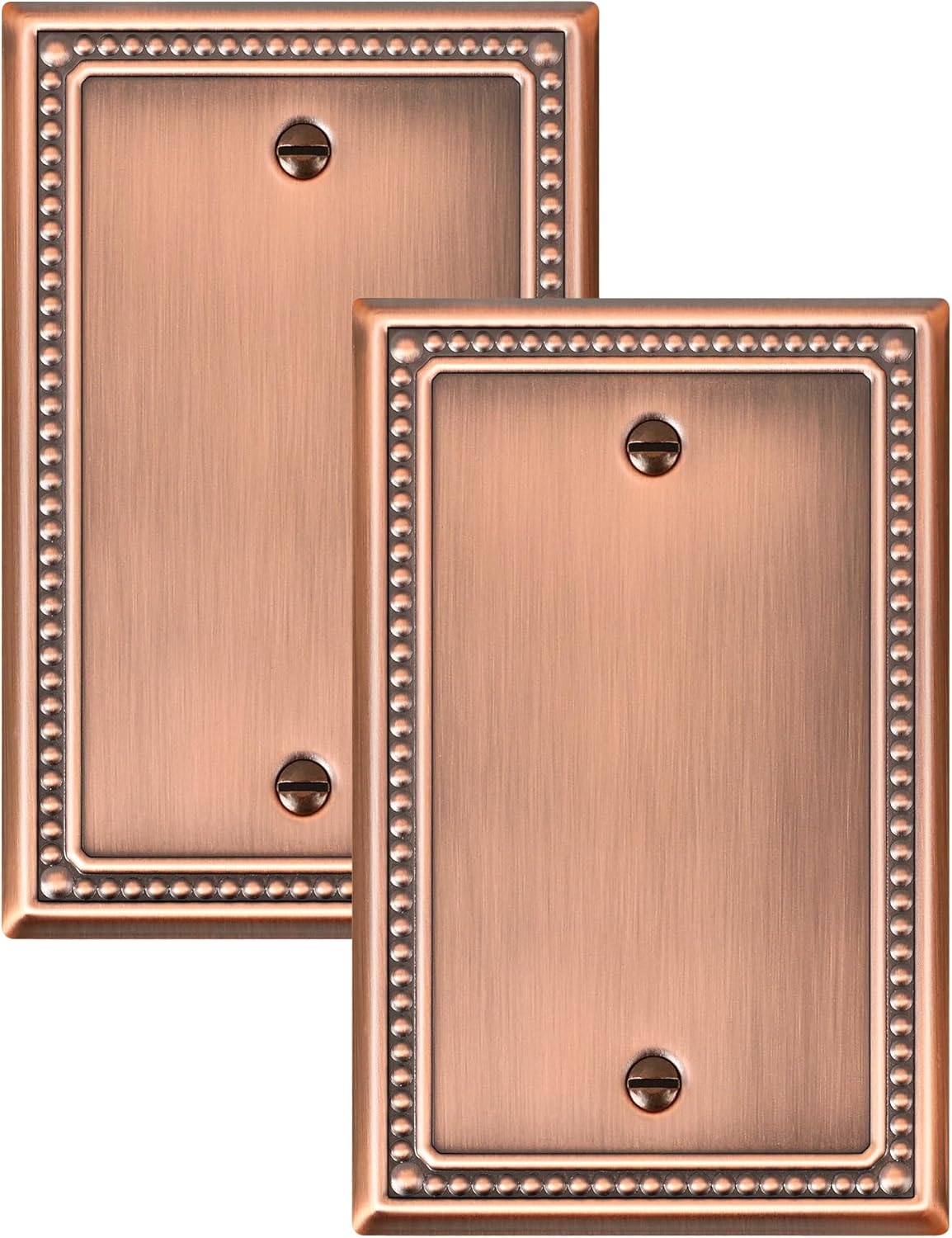 2-Pack Blank Outlet Cover Wall Plate, Metal Switch Plates Outlet Covers, Antique Copper Pearls Beaded Decorative Wall Plates for Electrical Outlets