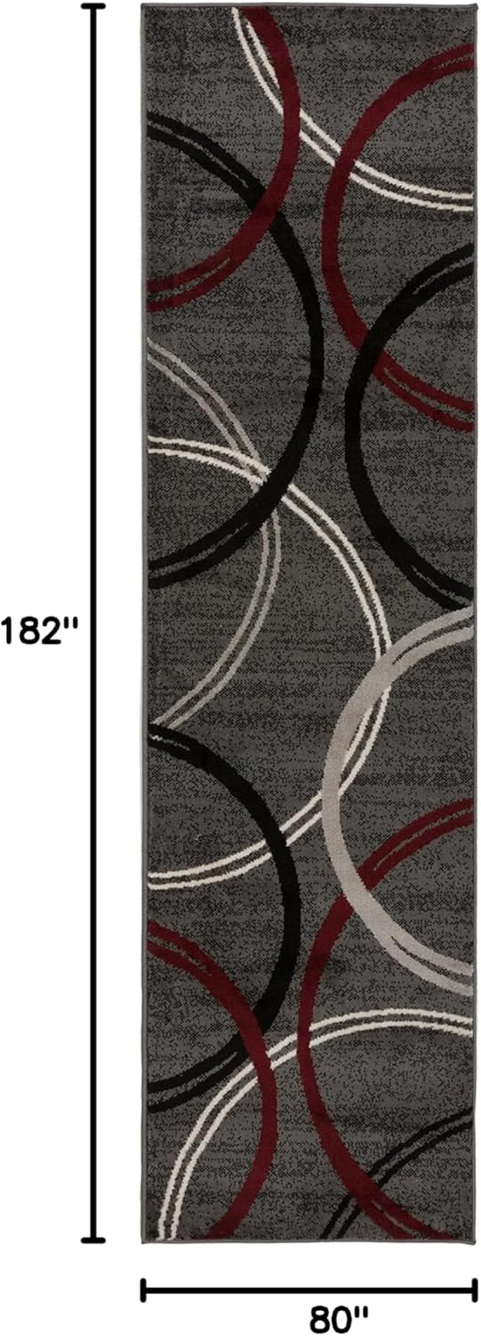 Rugshop Modern Wavy Circles Design Runner Rug 2'7" x 6' Red