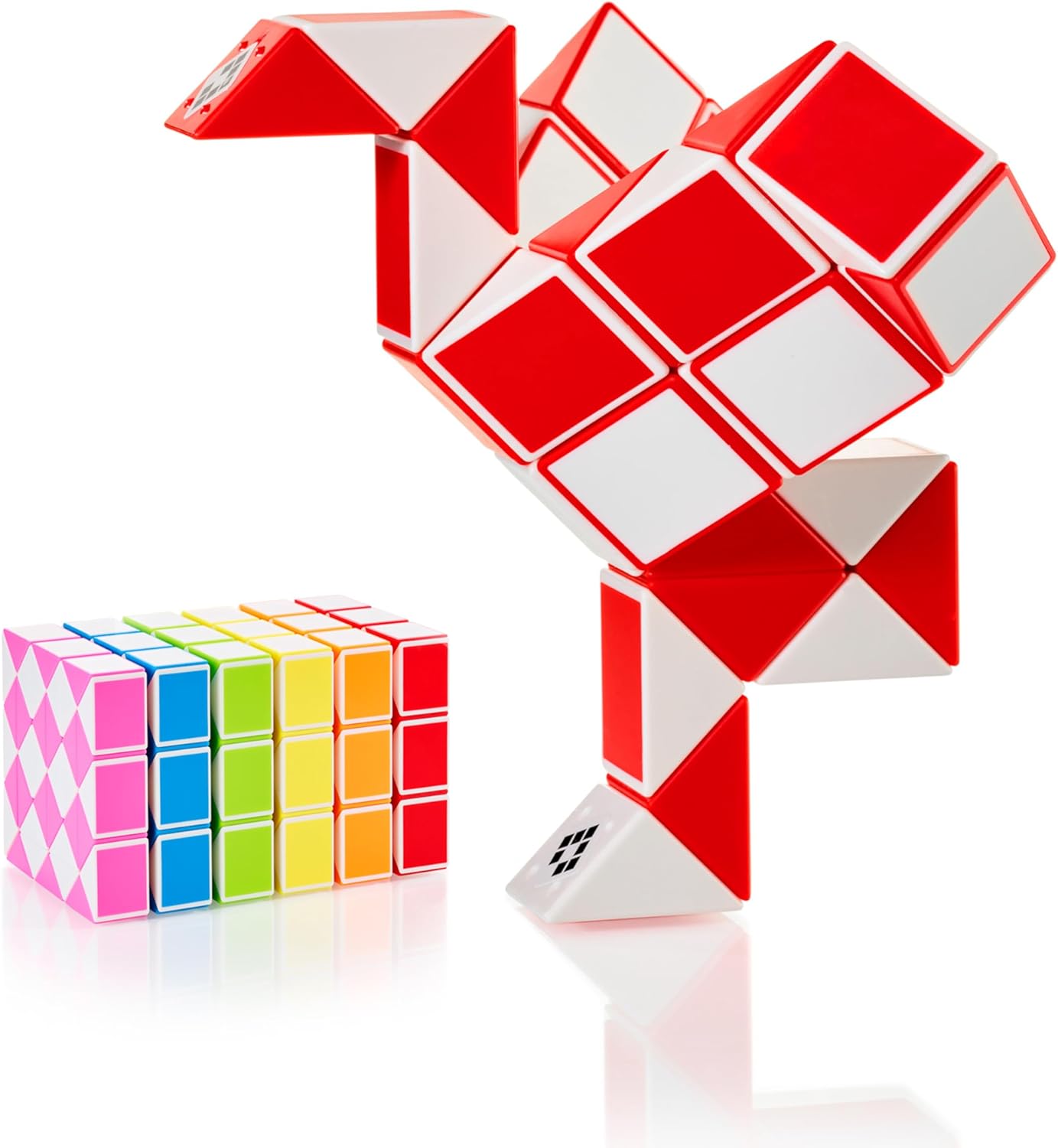 CUBIDI® Magic Snake Cube | Fidget Snake Toy for Kids | Travel Toys for Kids Ages 4-8 | Great Gift for Boys and Girls Birthday, Christmas, Stocking Stuffers - 36 Blocks | 0.9 inch x 0.7 inch | Red
