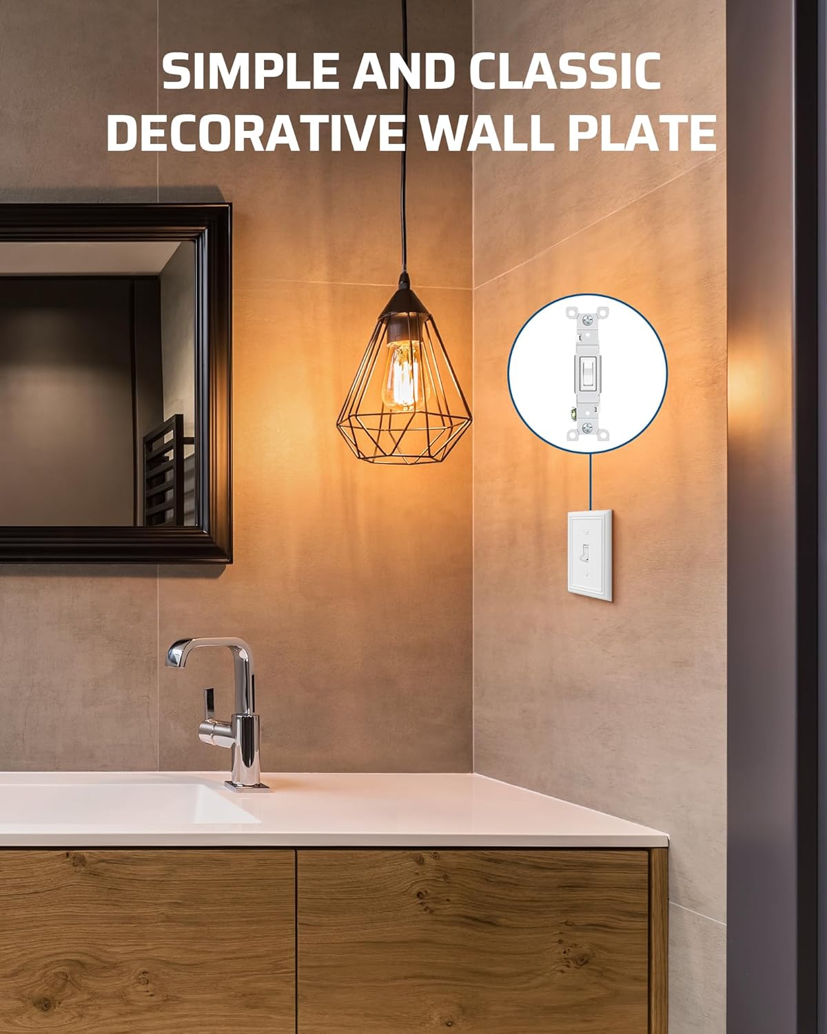 DEWENWILS Single Toggle Wall Plates, White Metal Light Switch Cover Plates, 4.92" x 3.14" Outlet Wall Plates, Switch Plate Covers for Home Decor, 2 Pack