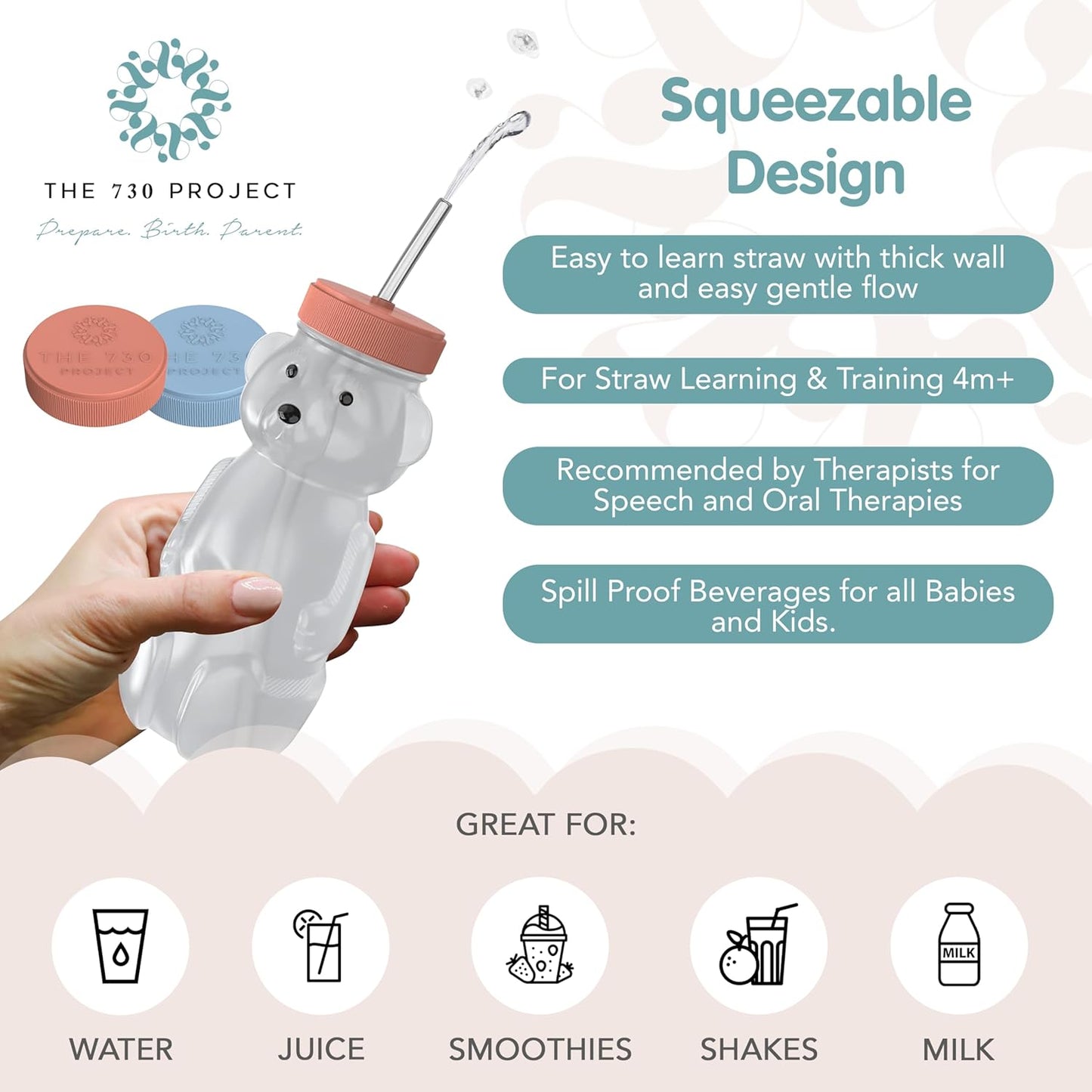 Honey Bear Straw Cup for Babies, 2-Pack Honey Bear Bottle with Travel Lid, Therapy Learning Honeybear Straw Cup, Baby Bottle Set, 8 oz, Blueberry Pie & Firetruck