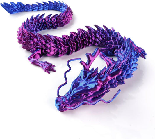 3D Printed Dragon, 17.7 Inch Articulated Dragon, Crystal Dragon, Dragon Fidget Toy, Home Office Decor Executive Desk Toys (RDBU)
