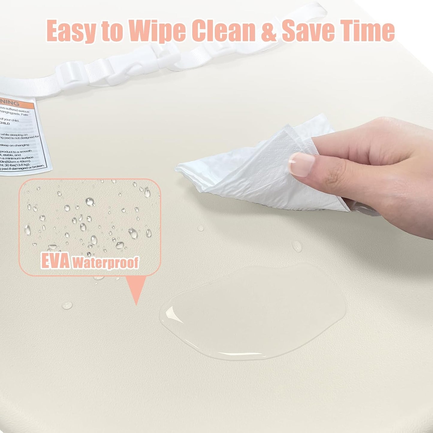Baby Changing Pad, EVA Waterproof Non-Slip Changing Table Pad with Adjustable Strap for Dresser Changing Table Nursery, Portable Diaper Changing Pad, Oat