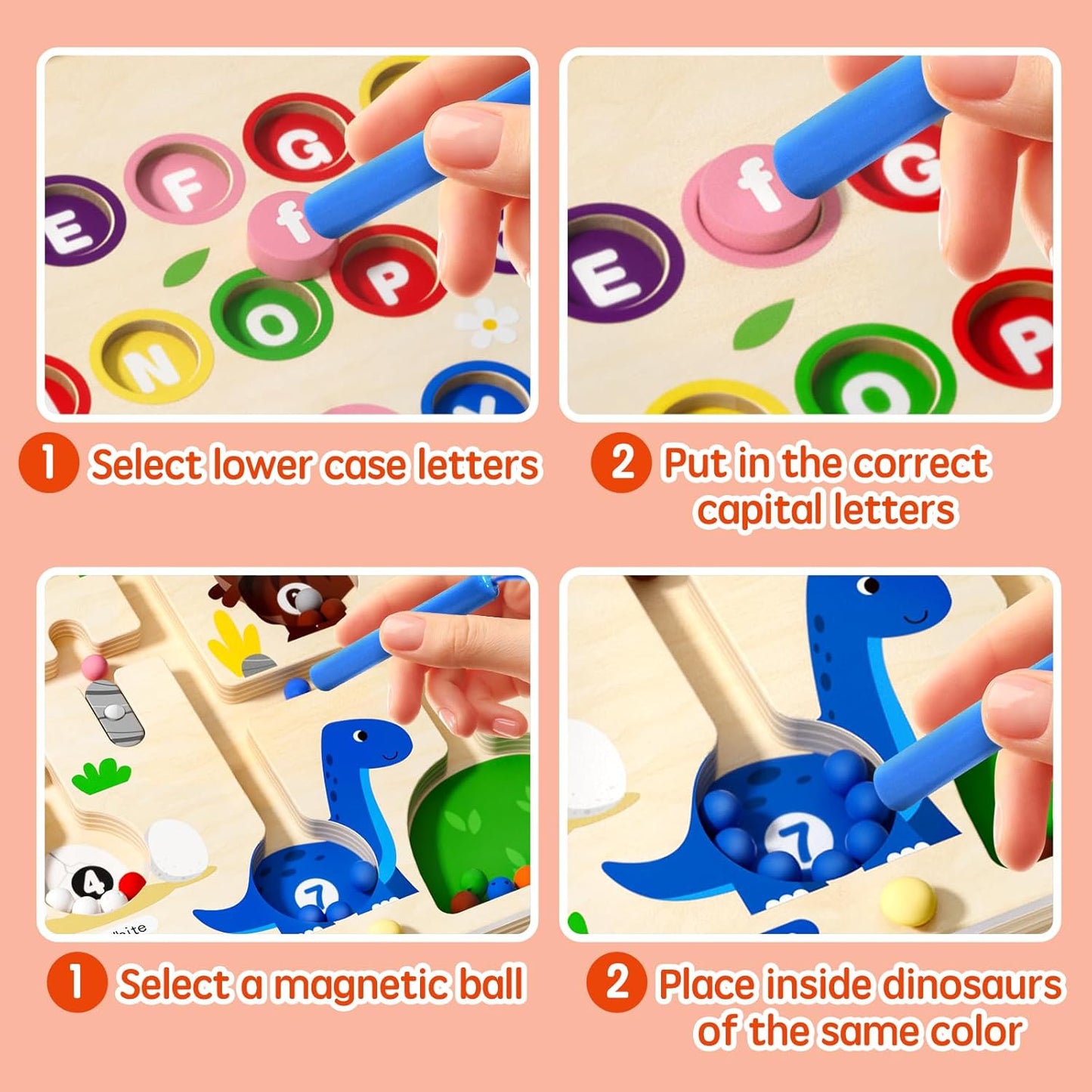 2 in 1 Magnetic Color and Number Maze Double-Sided ABC Alphabet Puzzles Board Magnet Dinosaur Counting Maze Preschool Learning Montessori Education 3 4 5 Years Toys