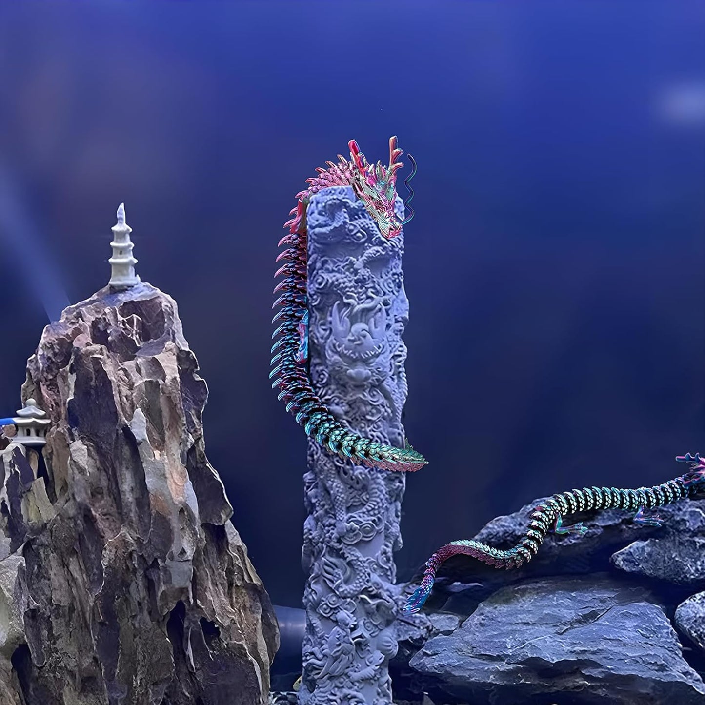 3D Printed Dragon Fidget Toy, 18in Surprise Mystery Dragon, Crystal Dragon Fidget Toy, Articulated Pye Dragon Fish/Display Cabinet/Home/Office Desktop Decor (Laser Neon)