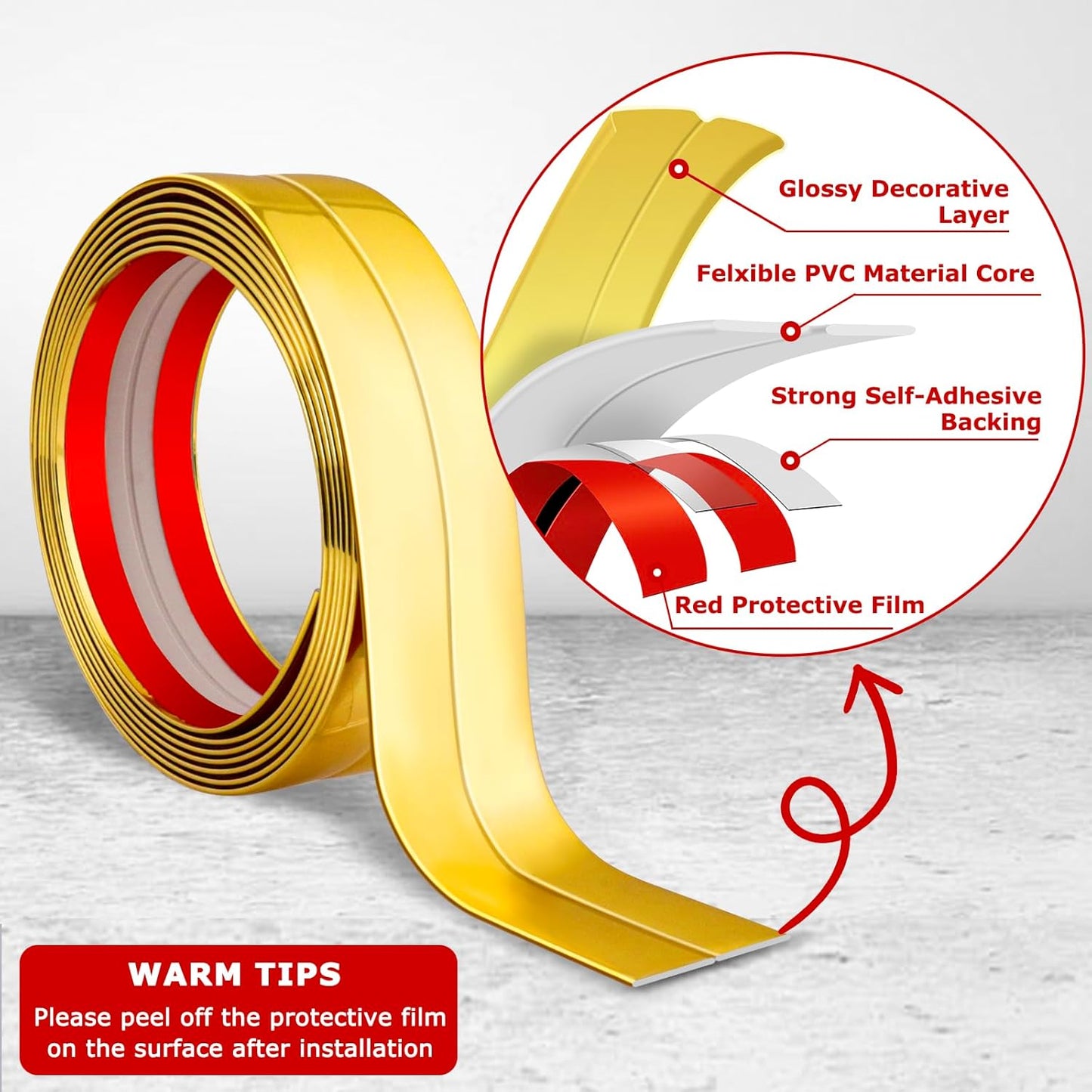 Flexible Wall Corner Protector Moulding Trim Peel and Stick Wall Corner Guards Edge Protector Self Adhesive Molding Trim Strip for Edge Ceiling (Gold, 2.4 in x 20 Ft)