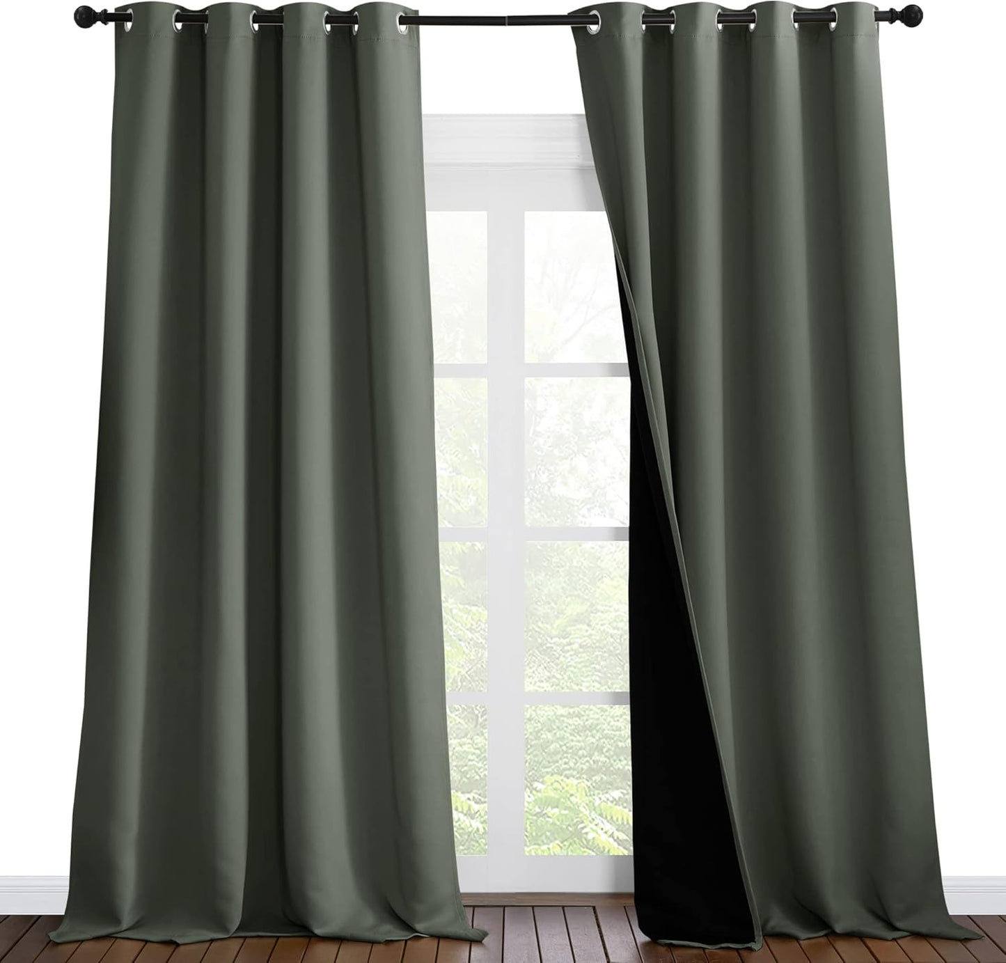 NICETOWN Full Shading Curtains 96 inches Long 2 Panels Set for Windows, Super Heavy-Duty Black Lined Blackout Curtains for Bedroom, Privacy Assured Window Treatment (Dark Mallard, 55 inches W)