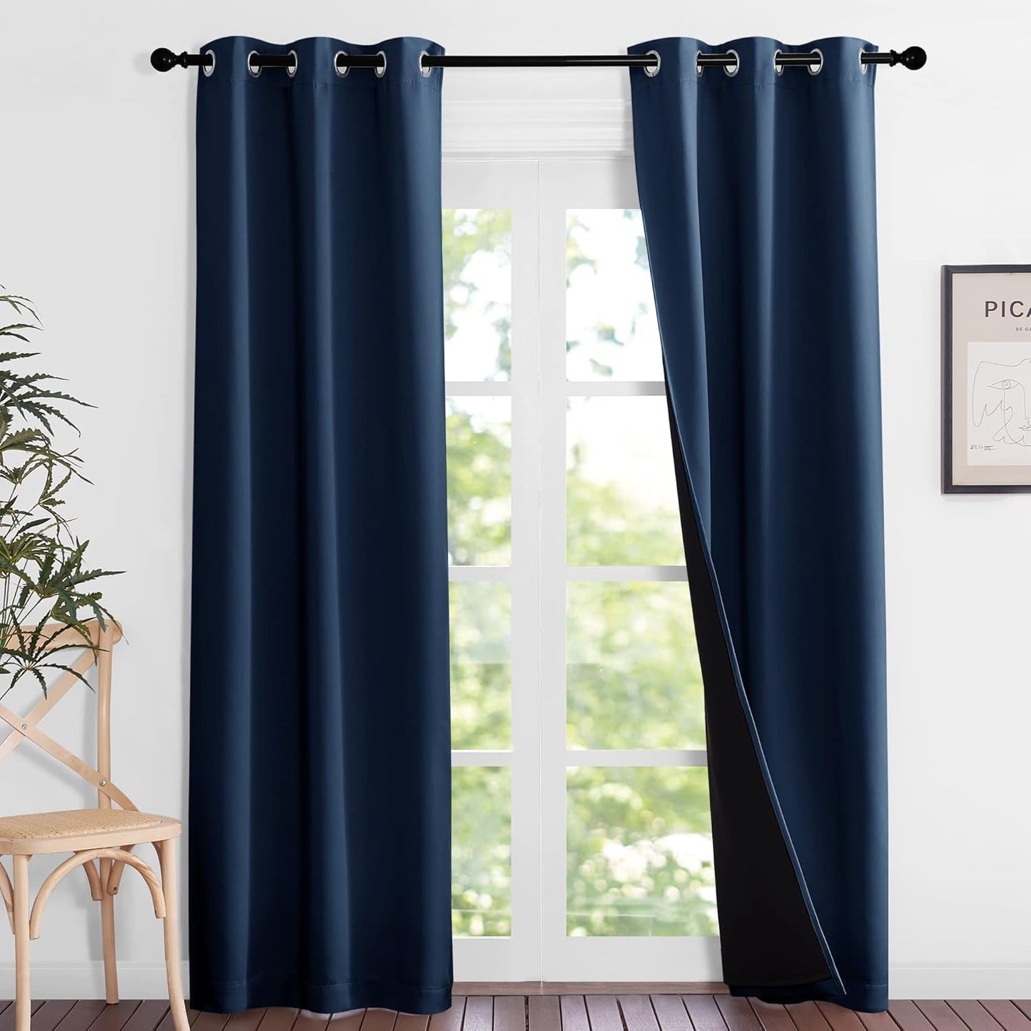 NICETOWN Complete 100% Blackout Curtain Set, Thermal Insulated & Energy Efficiency Window Draperies for Guest Room, Full Shading Panels for Shift Worker and Light Sleepers, Navy Blue, 37W x 84L, 2 Pcs