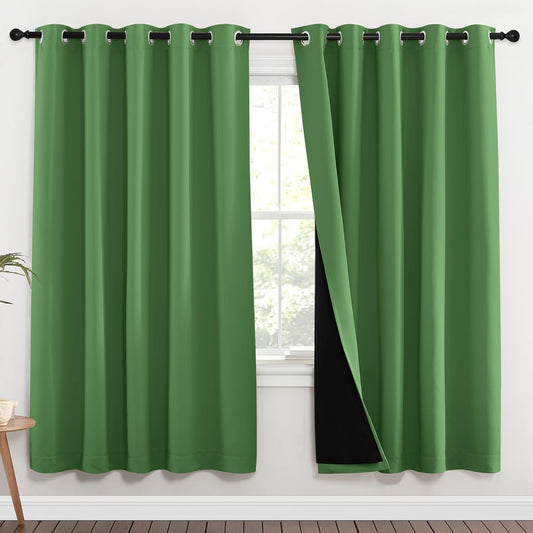 NICETOWN Full Shade Curtain Panels, 70 x 72 inch, Forest Green, Pair of Energy Smart & Noise Blocking Out Blackout Drapes for Dining Room Window, Thermal Insulated Guest Room Lined Window Dressing