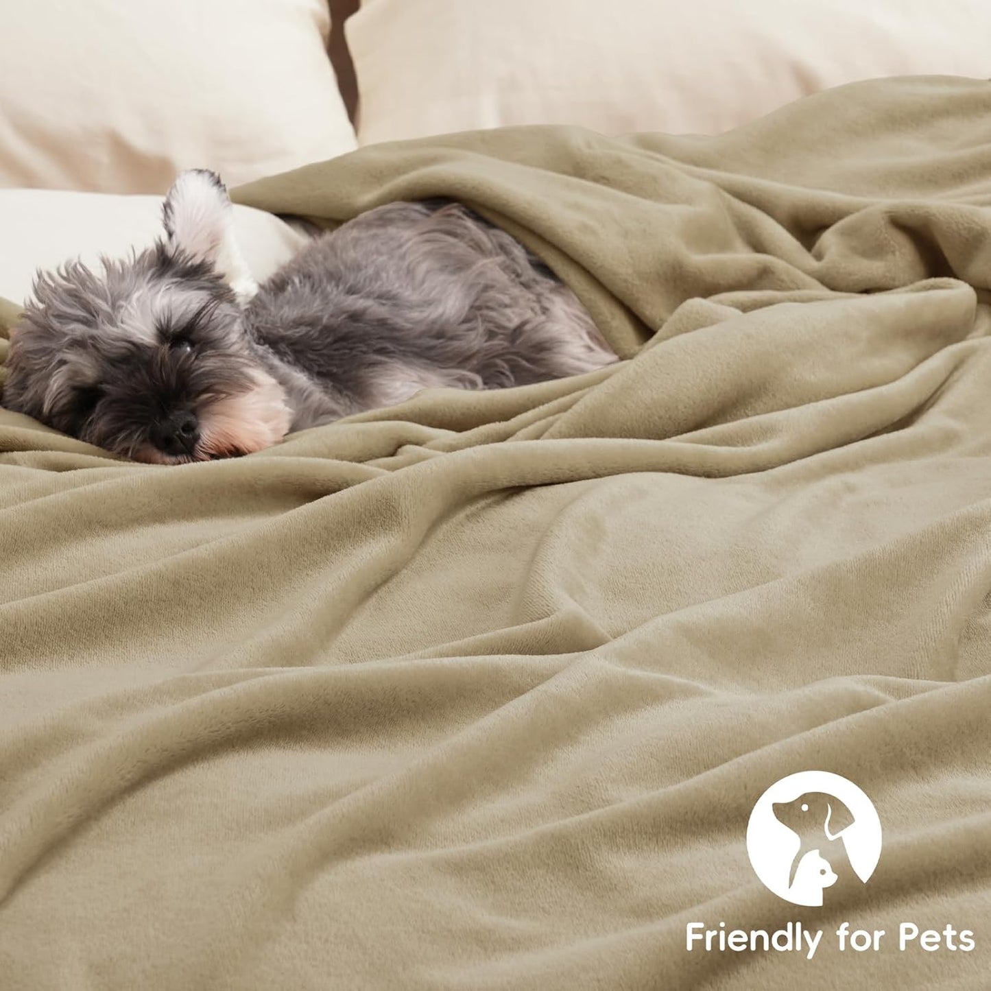 PHF Ultra Soft Fleece Blanket Queen Size, No Shed No Pilling Luxury Plush Cozy 300GSM Lightweight Blanket for Bed, Couch, Chair, Sofa Suitable for All Season, 90" x 90", Khaki