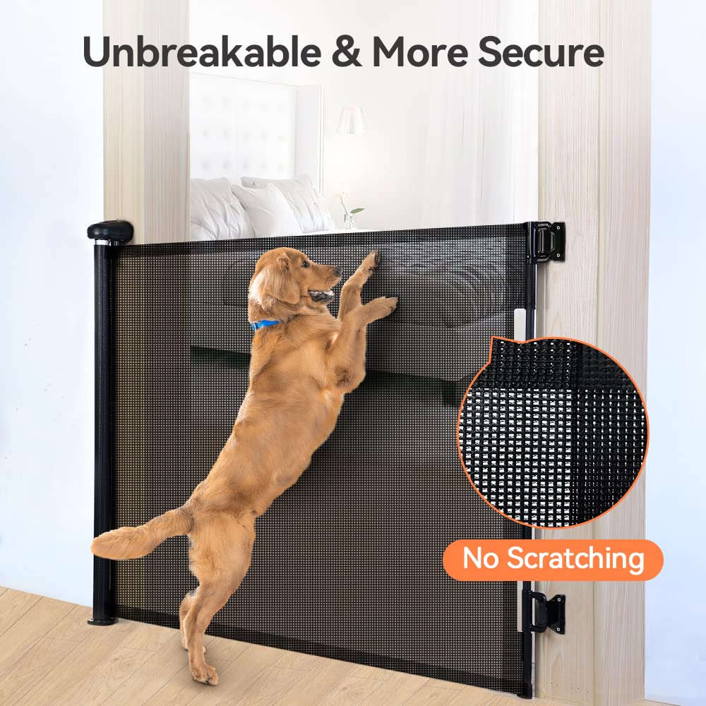 COMOMY Retractable Baby Gate for Stairs, 0-71" Mesh Dog Gate for House Doorways Hallways, 33" Tall Extra Wide Child Safety Gate for Kids Pets, Indoor and Outdoor (Black)