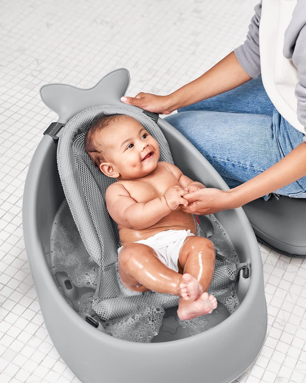 Skip Hop Infant Bath Tub 3-Stage Grow With Baby Smart Sling MOBY Bathtub Grey Age 0+