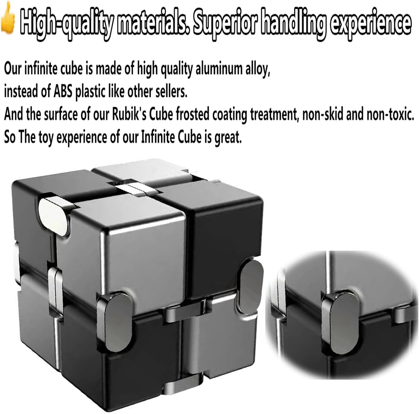 Metal Fidget Toys Infinity Cube for Men Anxiety Stress Relief Aluminum Alloy Material (Black & Silver)