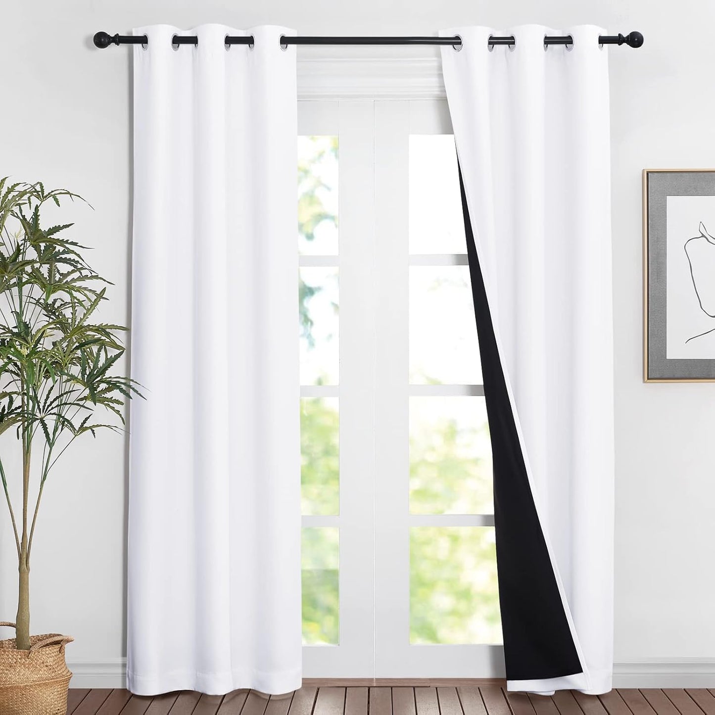 NICETOWN White Blackout Curtains 80 inches Long, 2 Pieces, 37" Wide Each Panel, Full Light Blocking Drapes with Black Liner for Nursery, Noise Reducing Thermal Insulated Draperies for Doorway