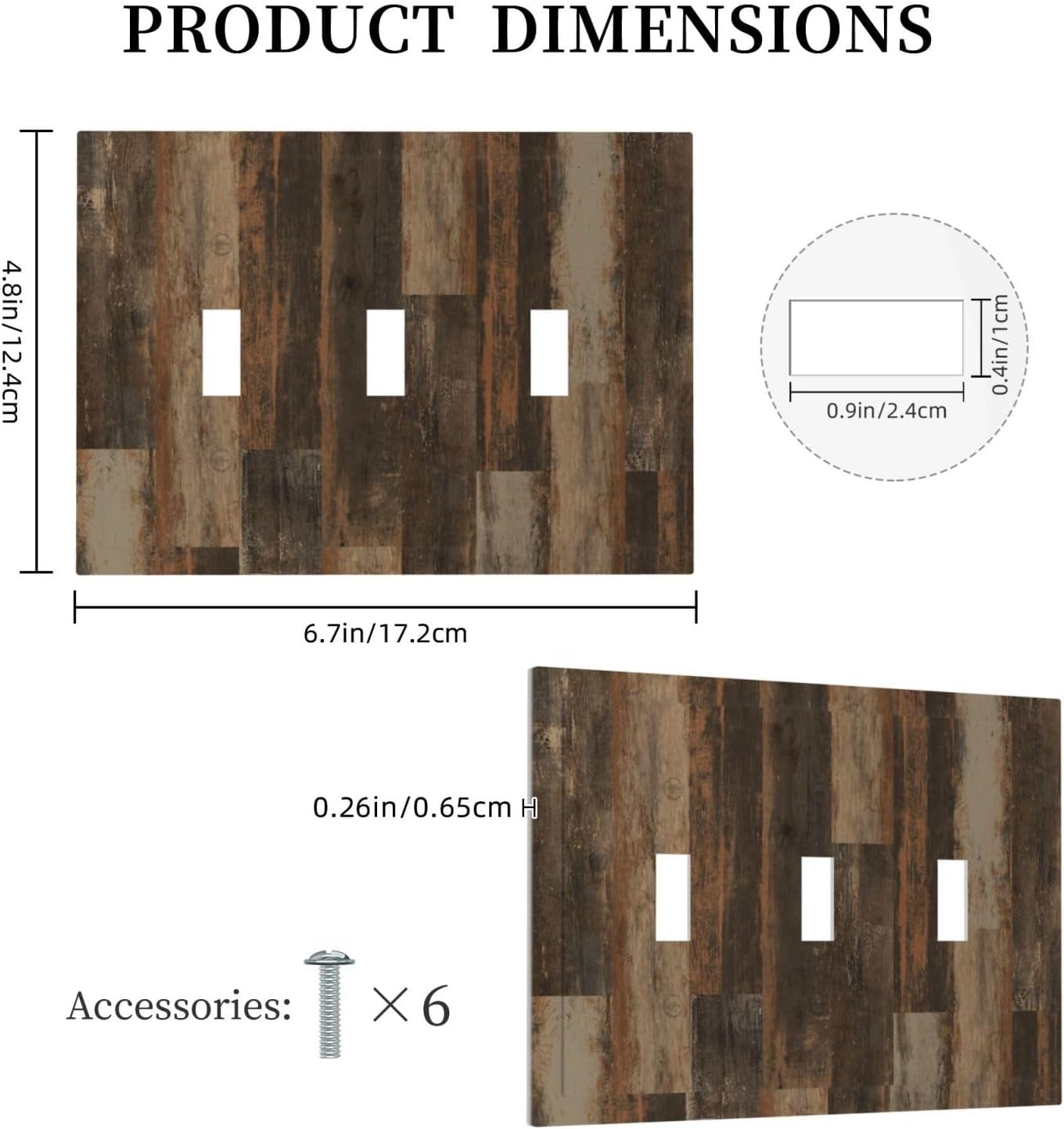 Rustic Brown Wood Grain Dark Oak Decorative Switch Plates 3 Gang Wall Plate Triple Toggle Light Switch Cover Faceplate Electrical Wall Panels for Farmhouse Home Decor